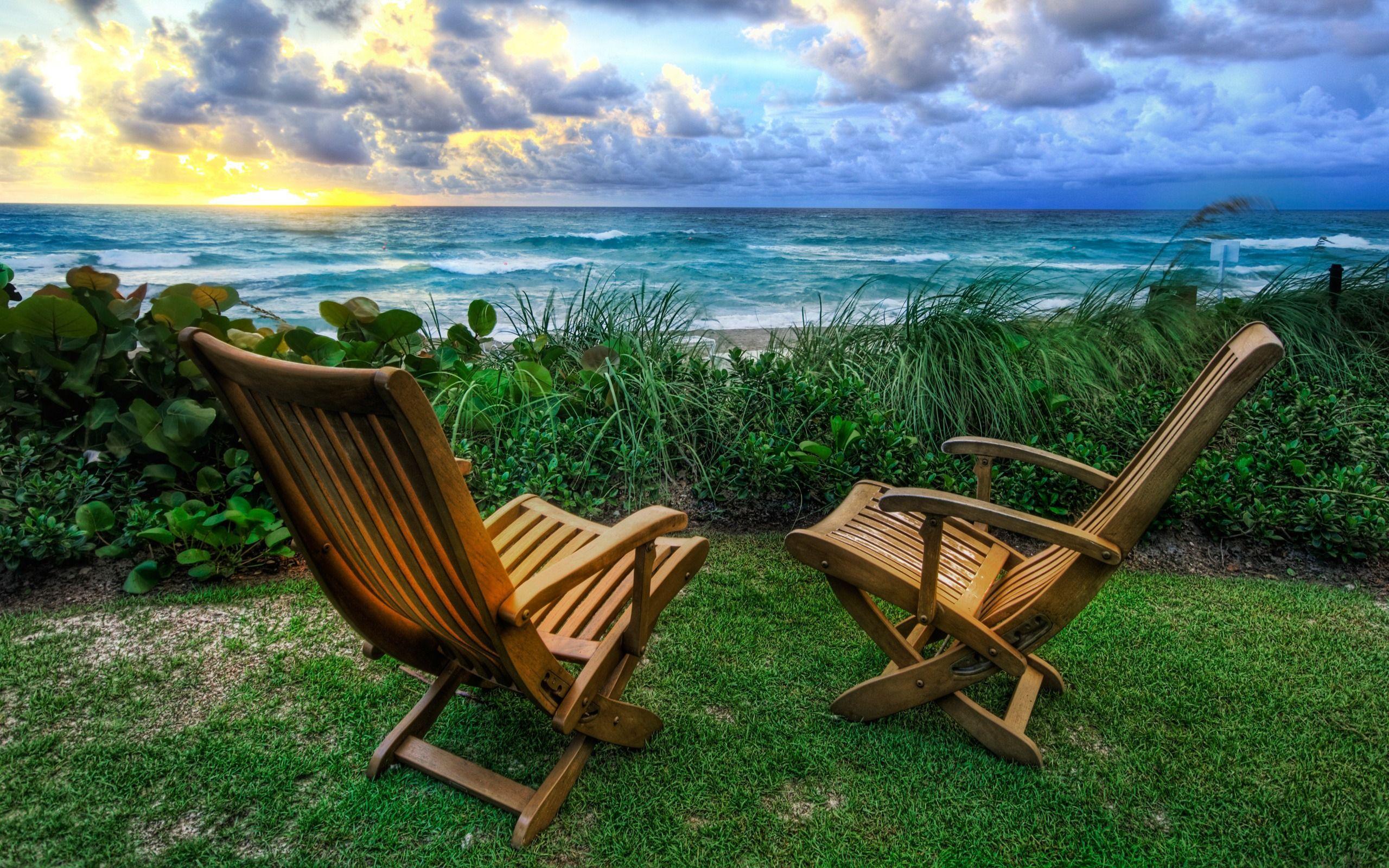 Beach Chairs Wallpaper High Dynamic Range Nature Wallpaper in jpg