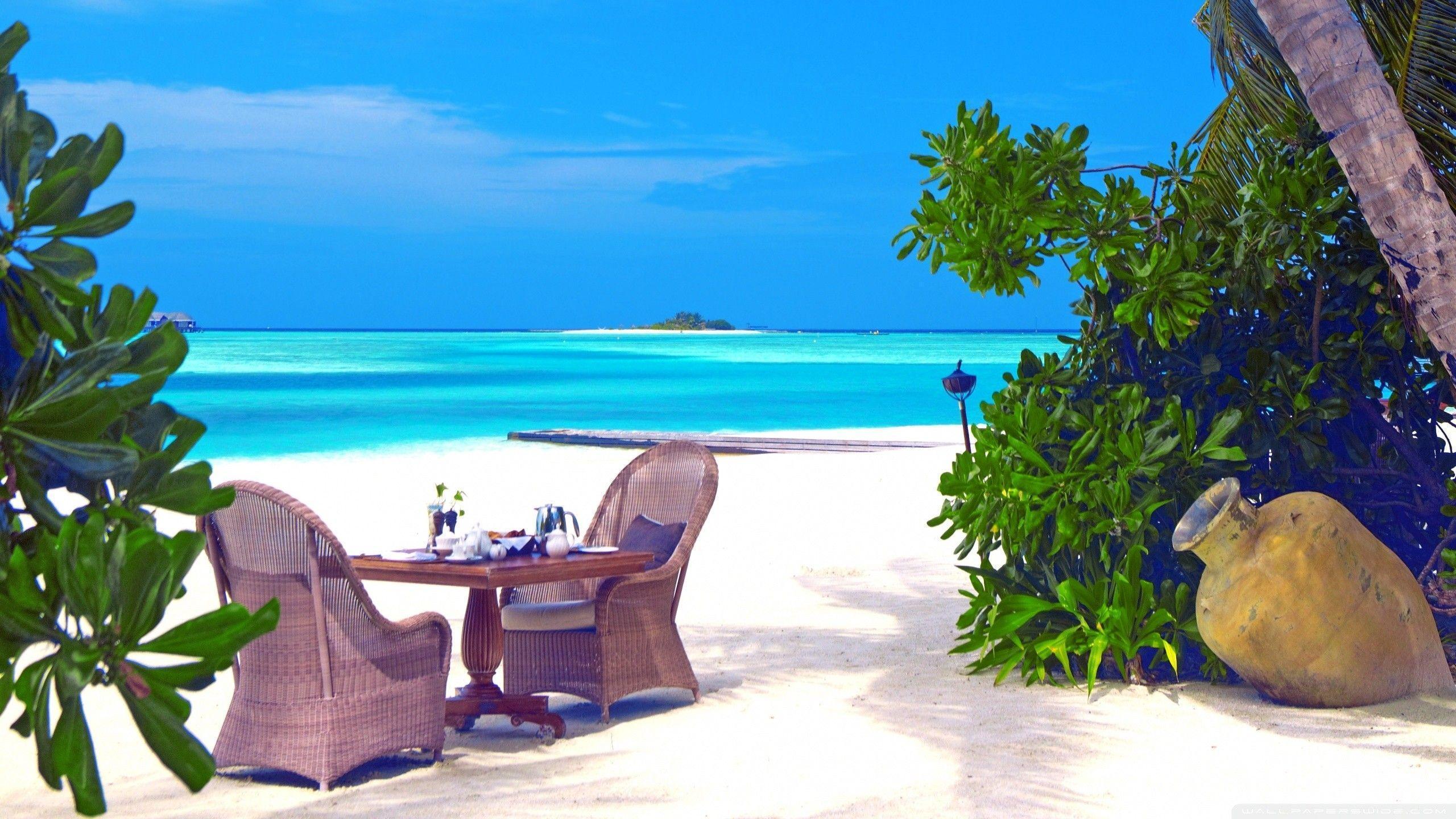 Two Maldives Sea Nature Table Chairs Beach Wallpaper Ios Beach