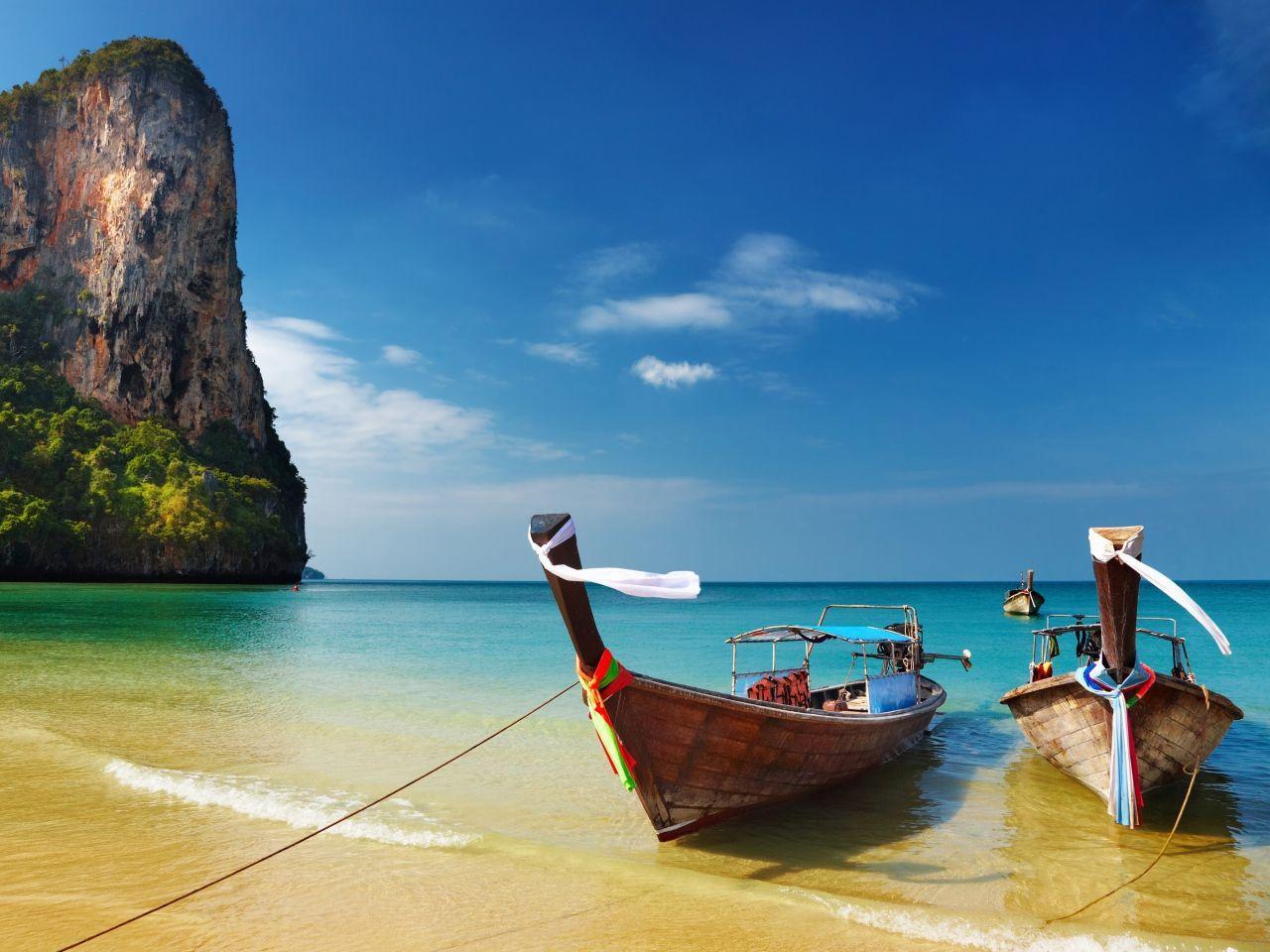 wallpaper: Beach, Boats, Thailand, Tropical, landscape wallpaper