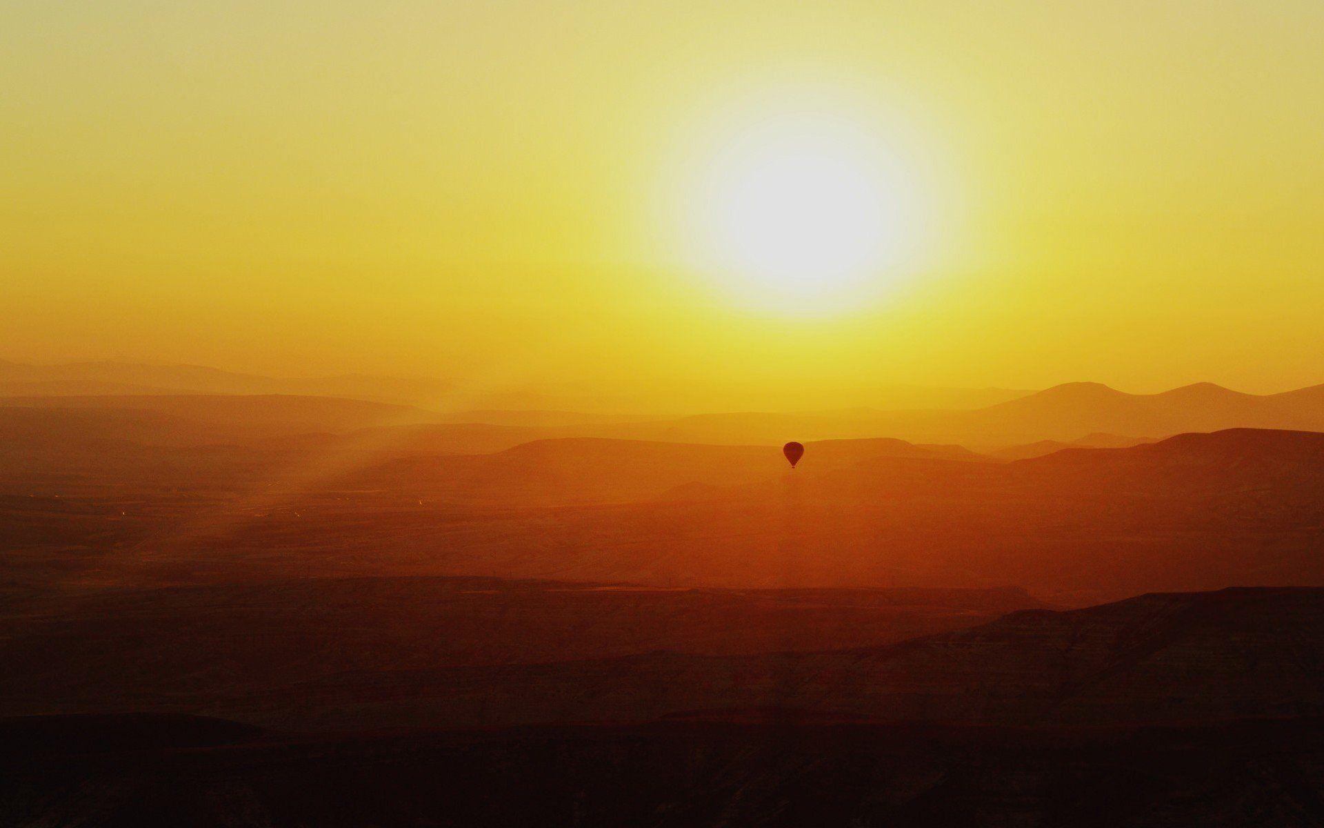 nature landscape balloon sunset sky mountain hills sun sunset