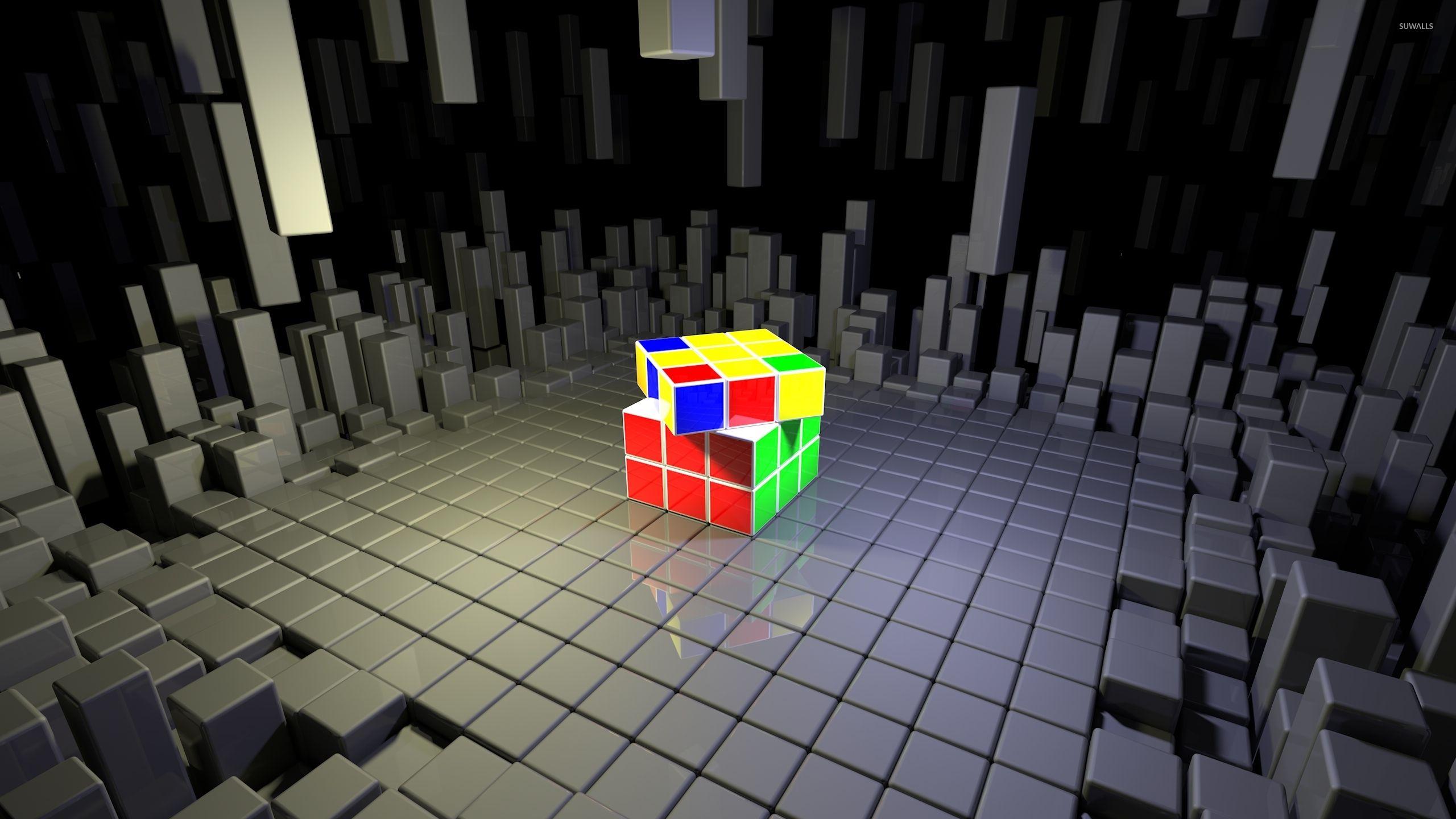 Rubik's Cube on top of gray cubes wallpapers