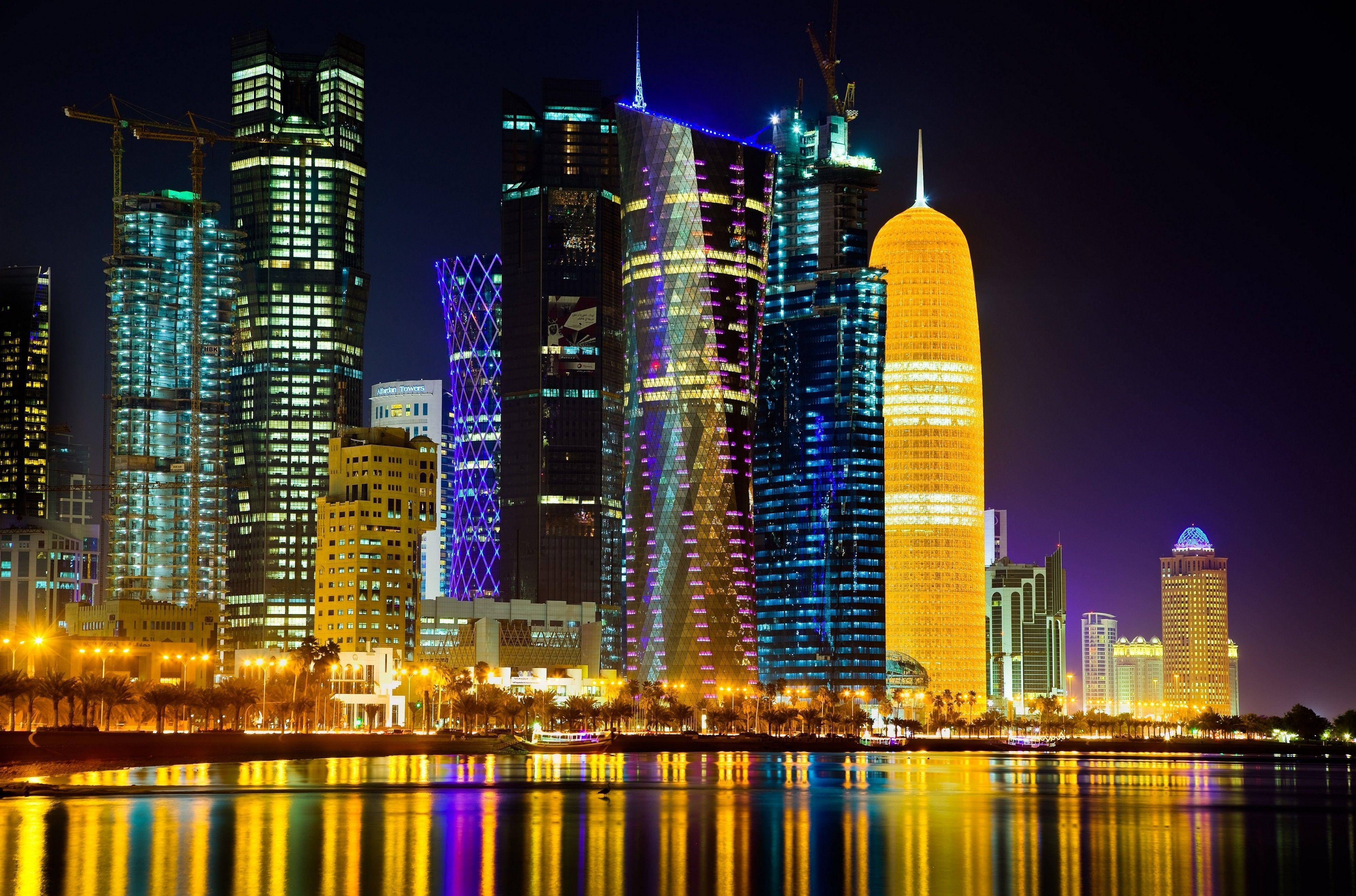 Bay Skyscraper City Night View Doha Qatar HD wallpaper  Peakpx