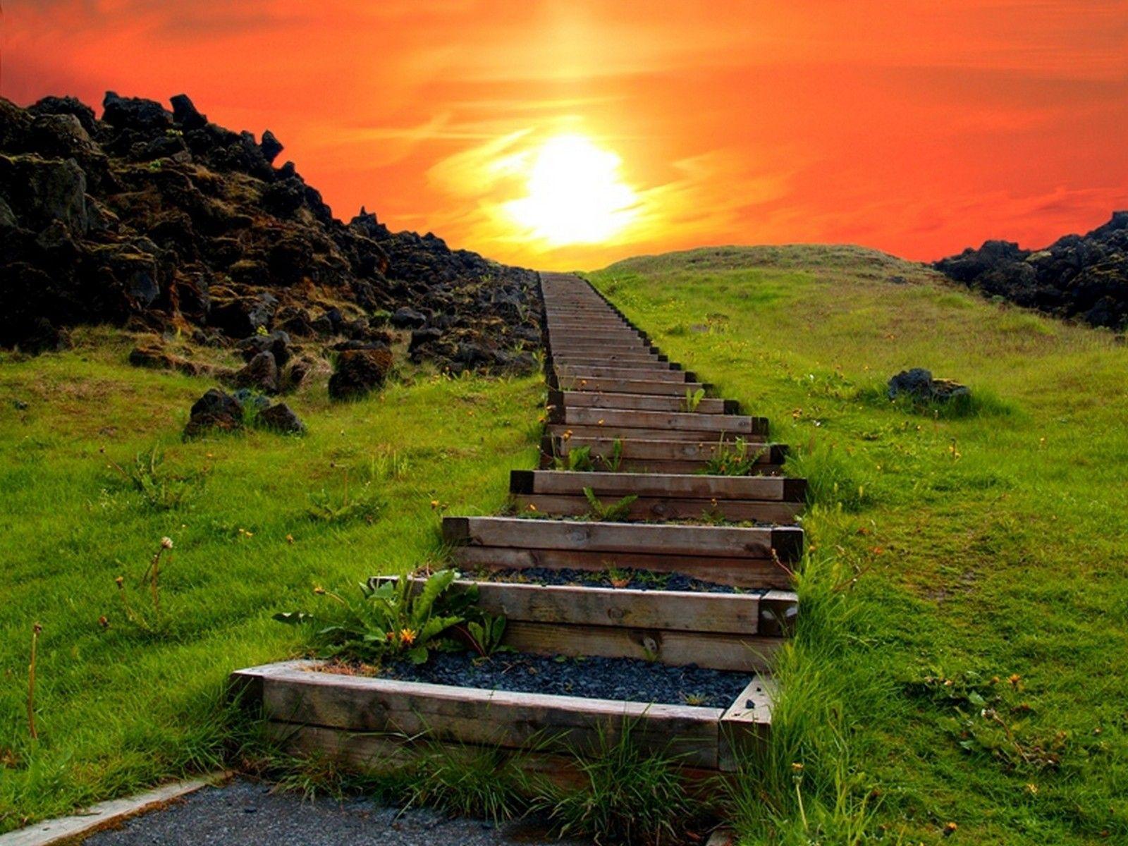 The stairs leading to the sun wallpaper and image
