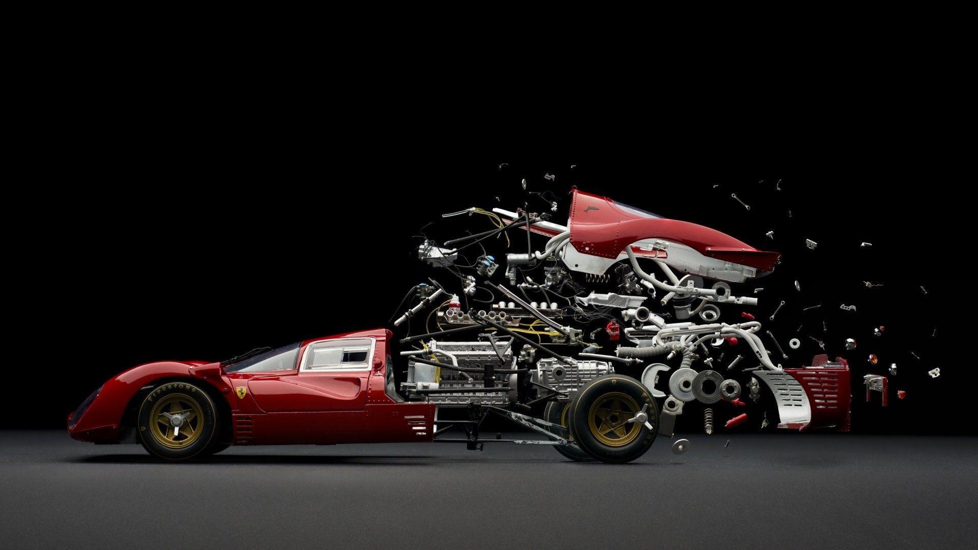 abstract, Car, Sports Car, Parts, Mechanics, Ferrari, Exploded