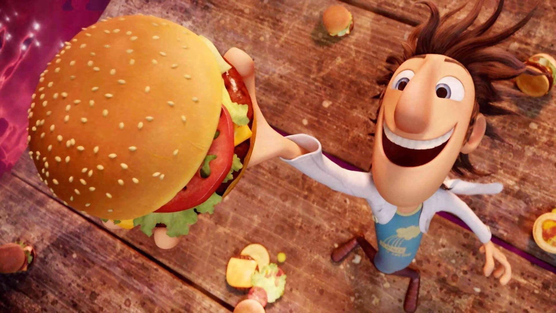 Cloudy with a chance of meatballs hamburger wallpaperx1080