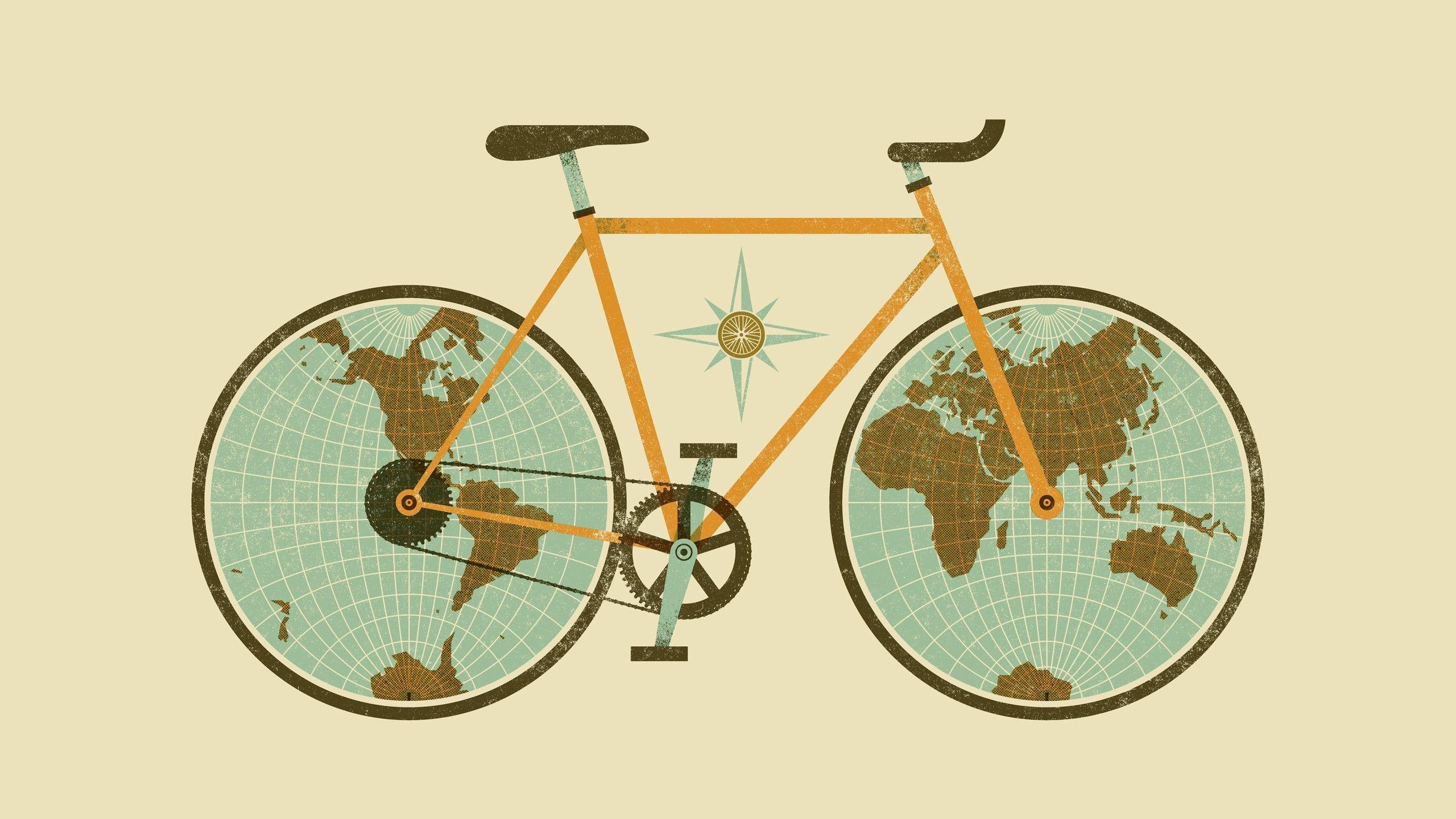digital Art, Simple Background, Minimalism, Bicycle, World Map