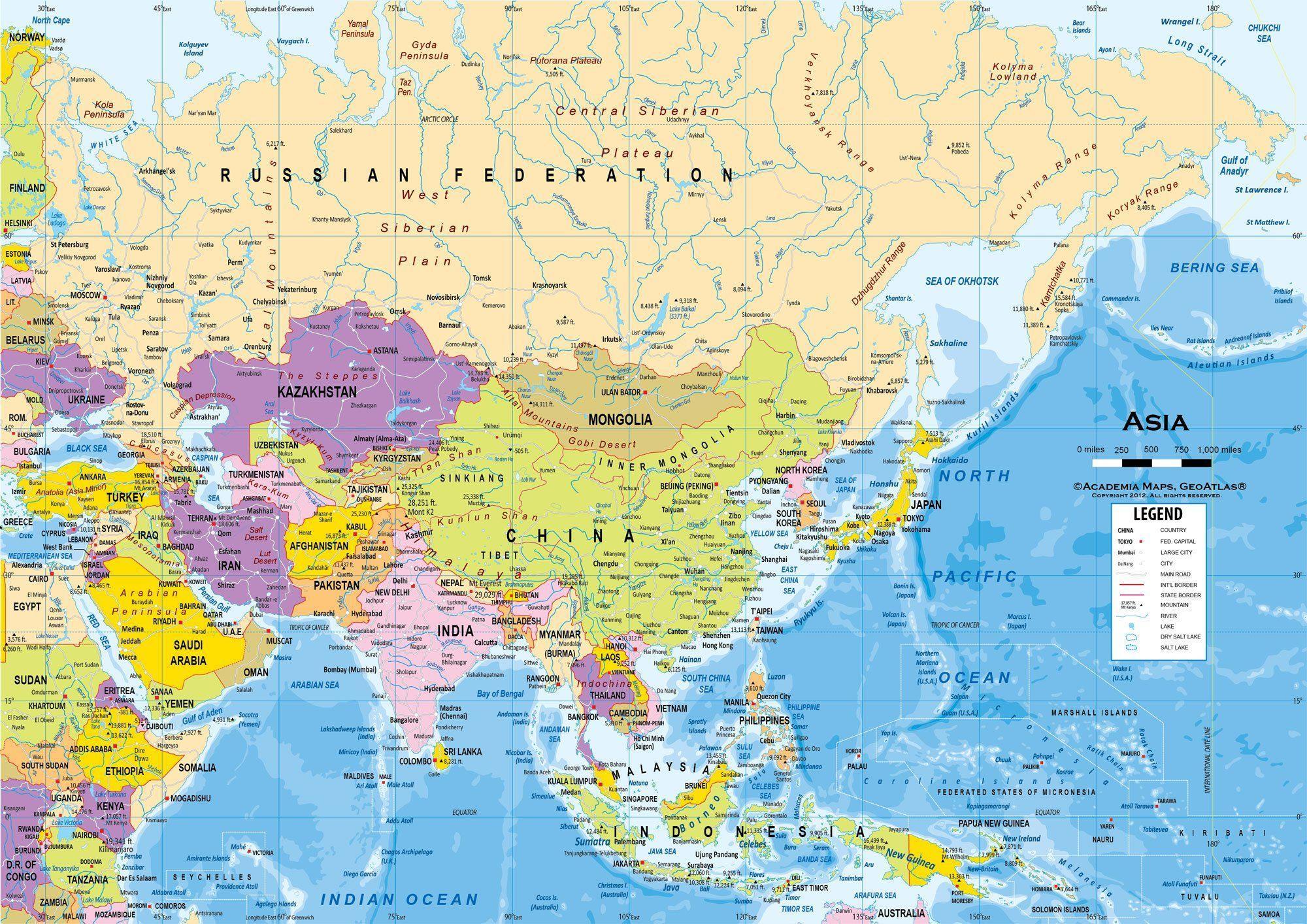 How Many Countries Are In Asia Map | Map of Atlantic Ocean Area