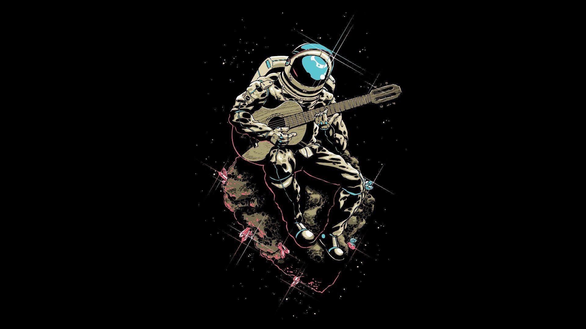 Space Astronauts Guitars Musicians Asteroids Wallpaper
