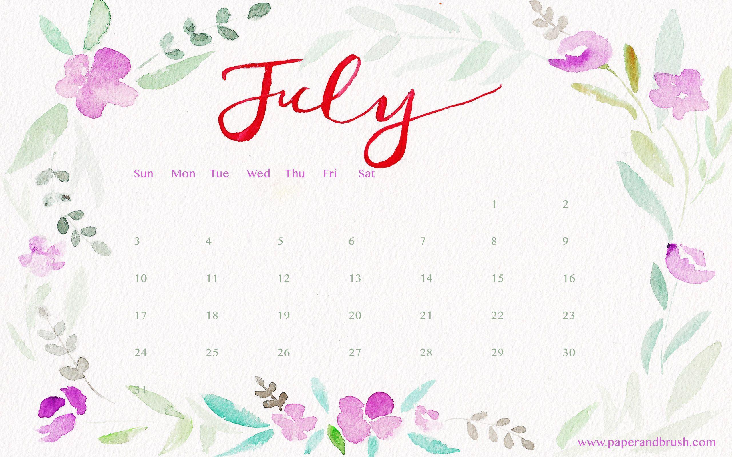 July 2017 Calendar Desktop Background