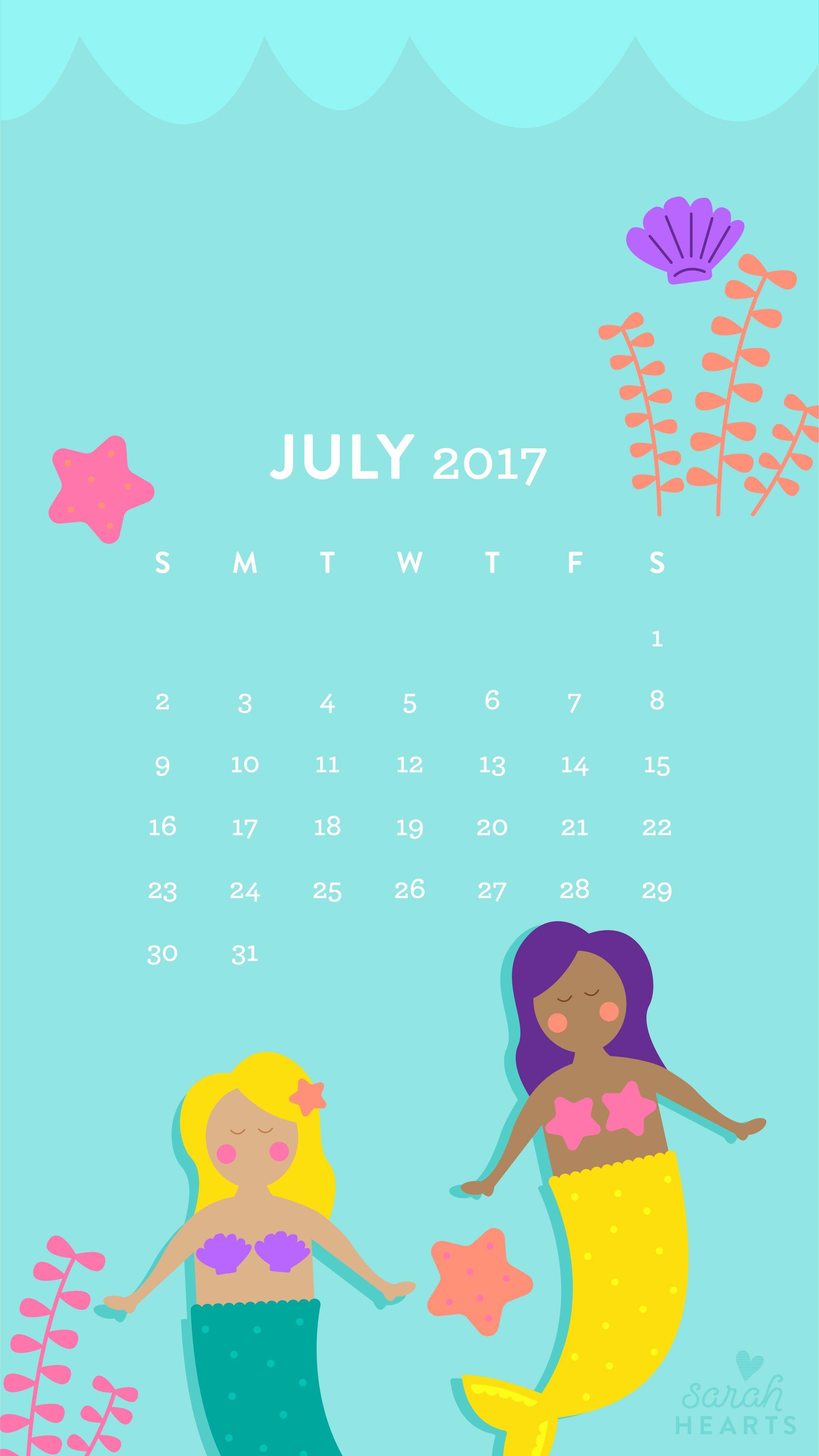 July 2017 Mermaid Calendar Wallpaper