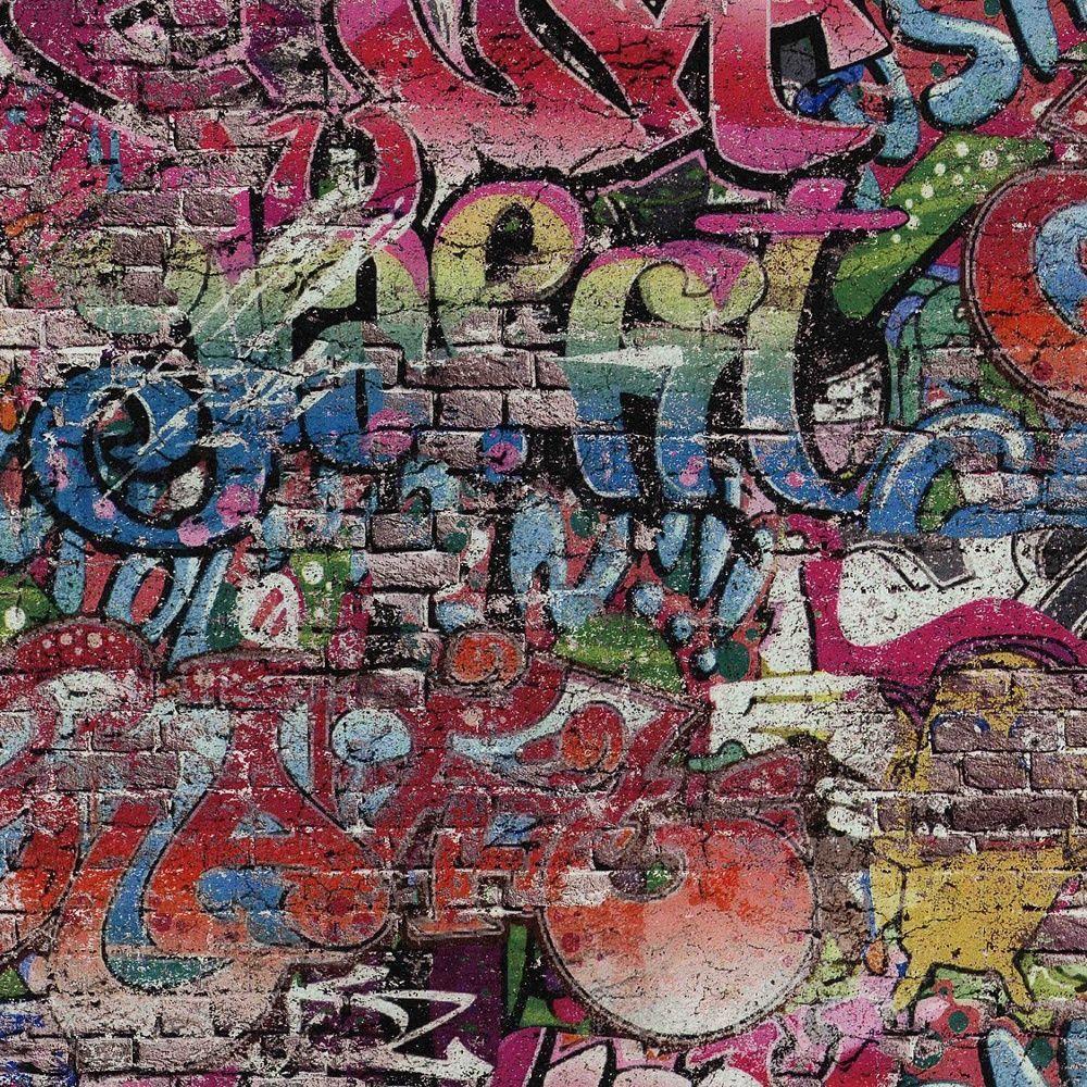 P&S Graffiti Motif Brick Wall Pattern Urban Childrens Wallpaper