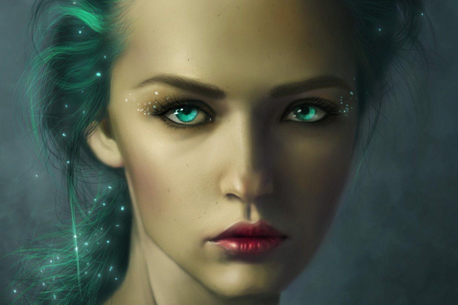 Fantasy Girl with Turquoise Eyes Computer Wallpaper, Desktop