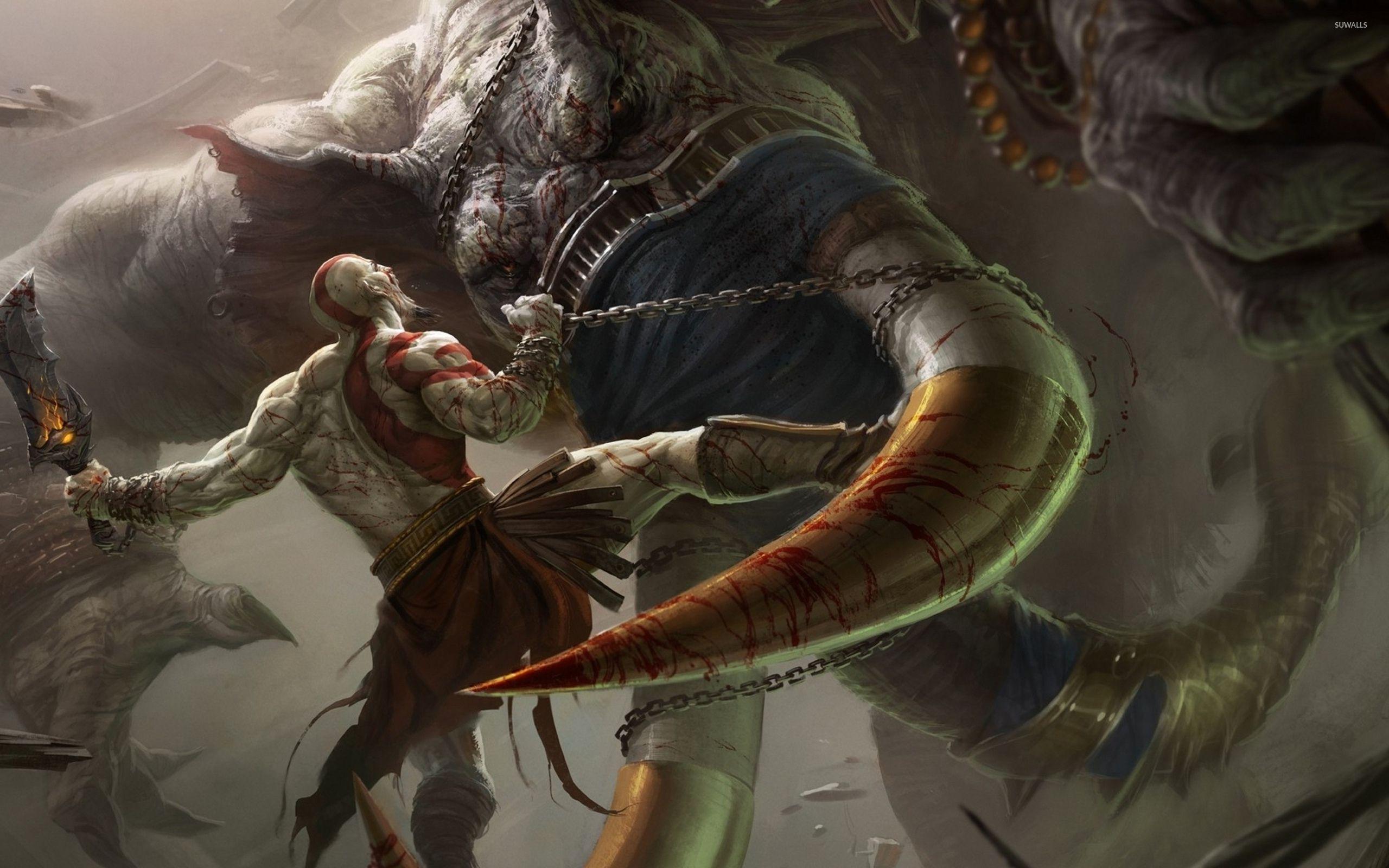 Kratos fighting with a beast of War: Ascension wallpaper