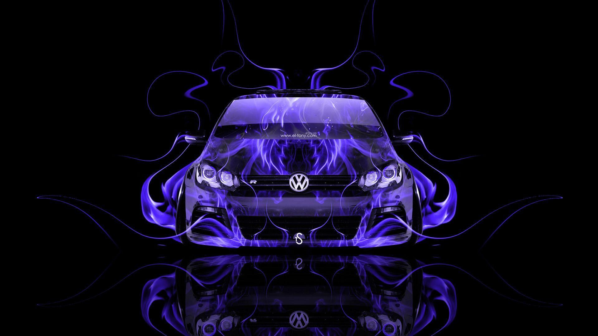 Volkswagen Golf R Front Fire Abstract Car 2014