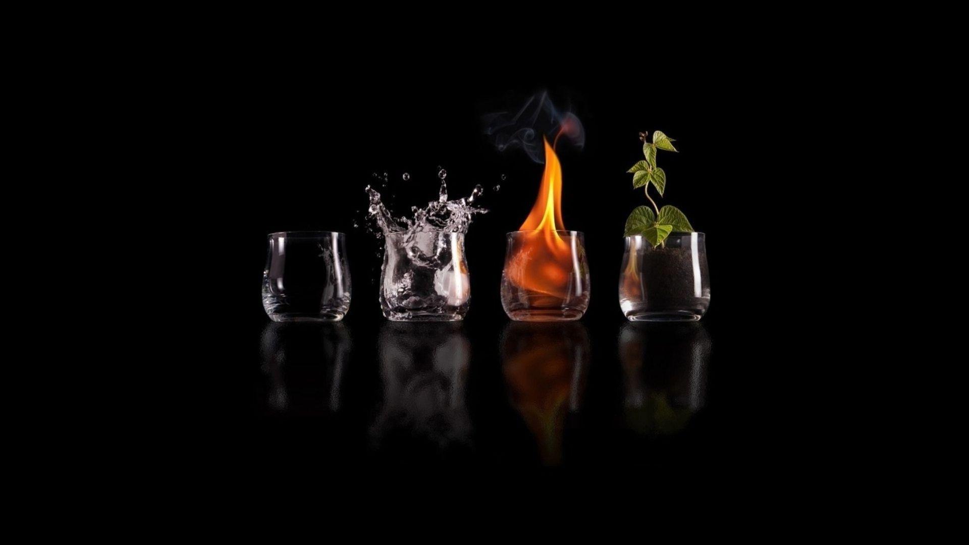 four Elements, Nature, Drinking Glass, Fire, Water, Plants