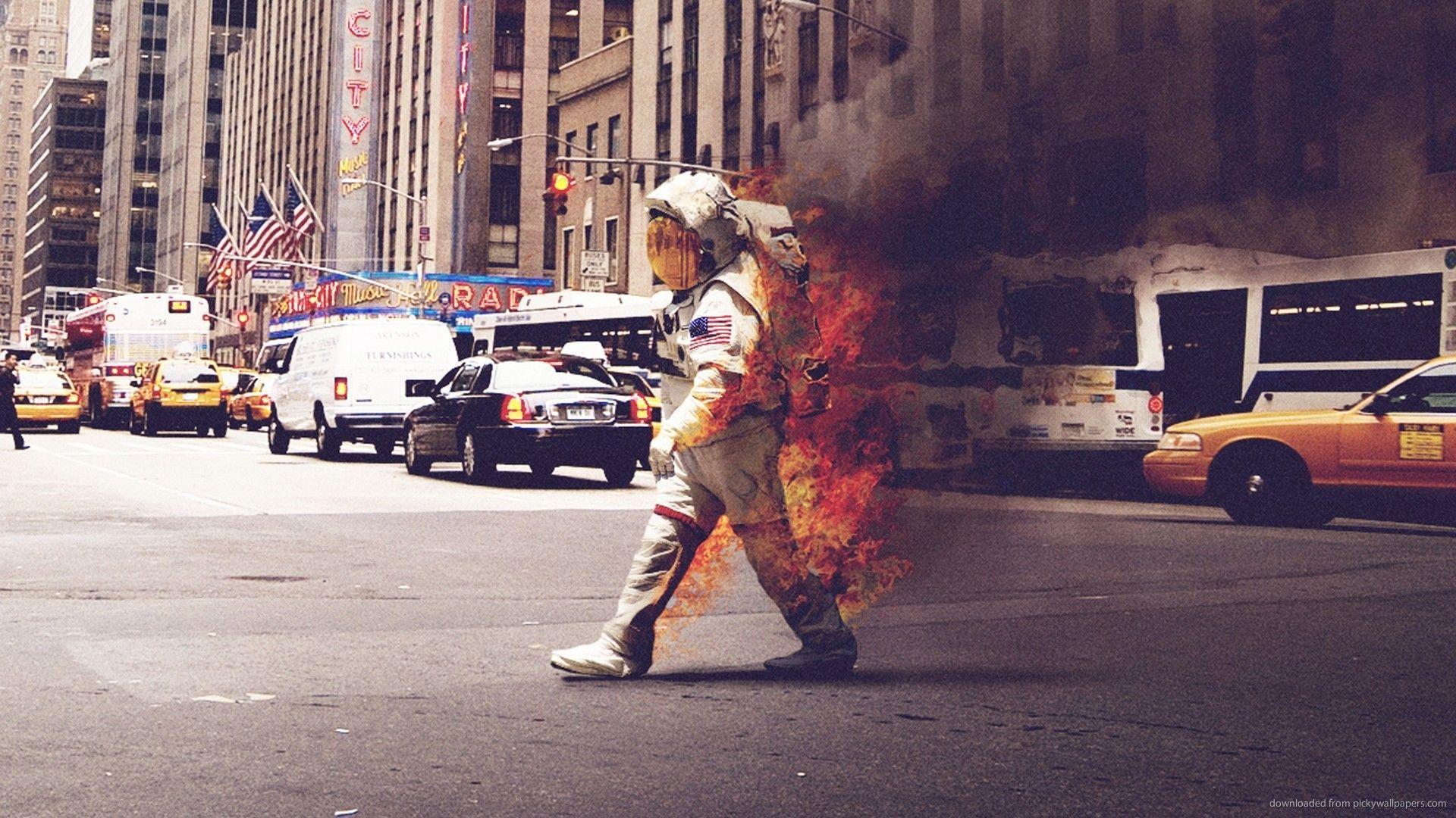 HD Burning Spaceman Wallpaper