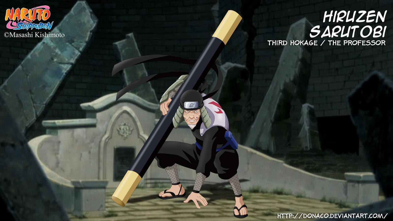 Download Caption: Third Hokage in a powerful stance Wallpaper