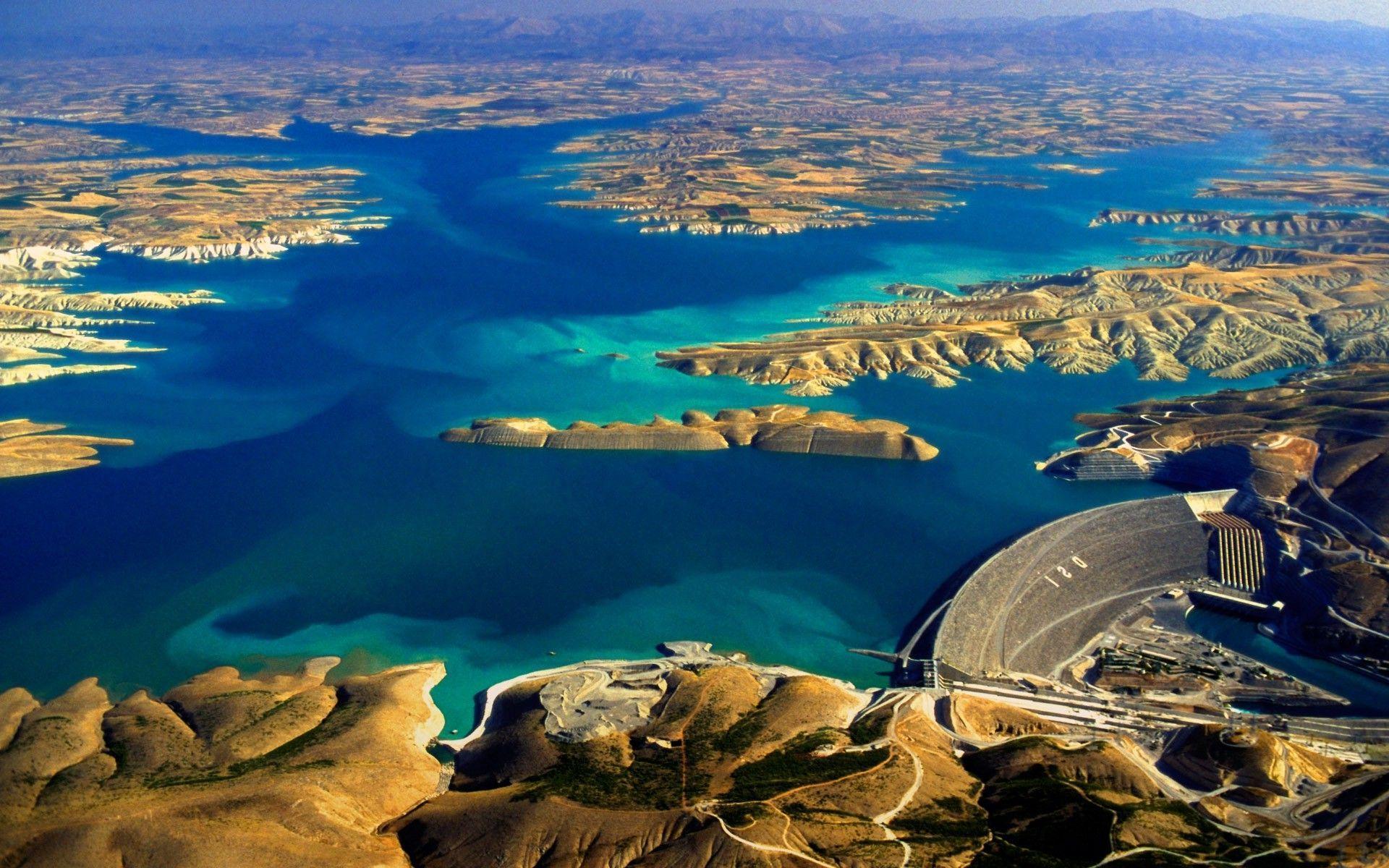 lake, Dam, Turkey, Blue, Hill, Water, Aerial View, Panoramas