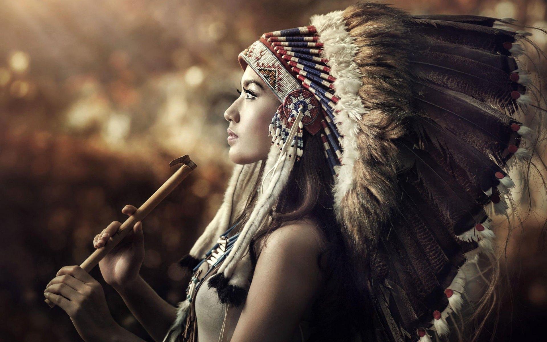 Native American Girl wallpaper. Feather Headdress