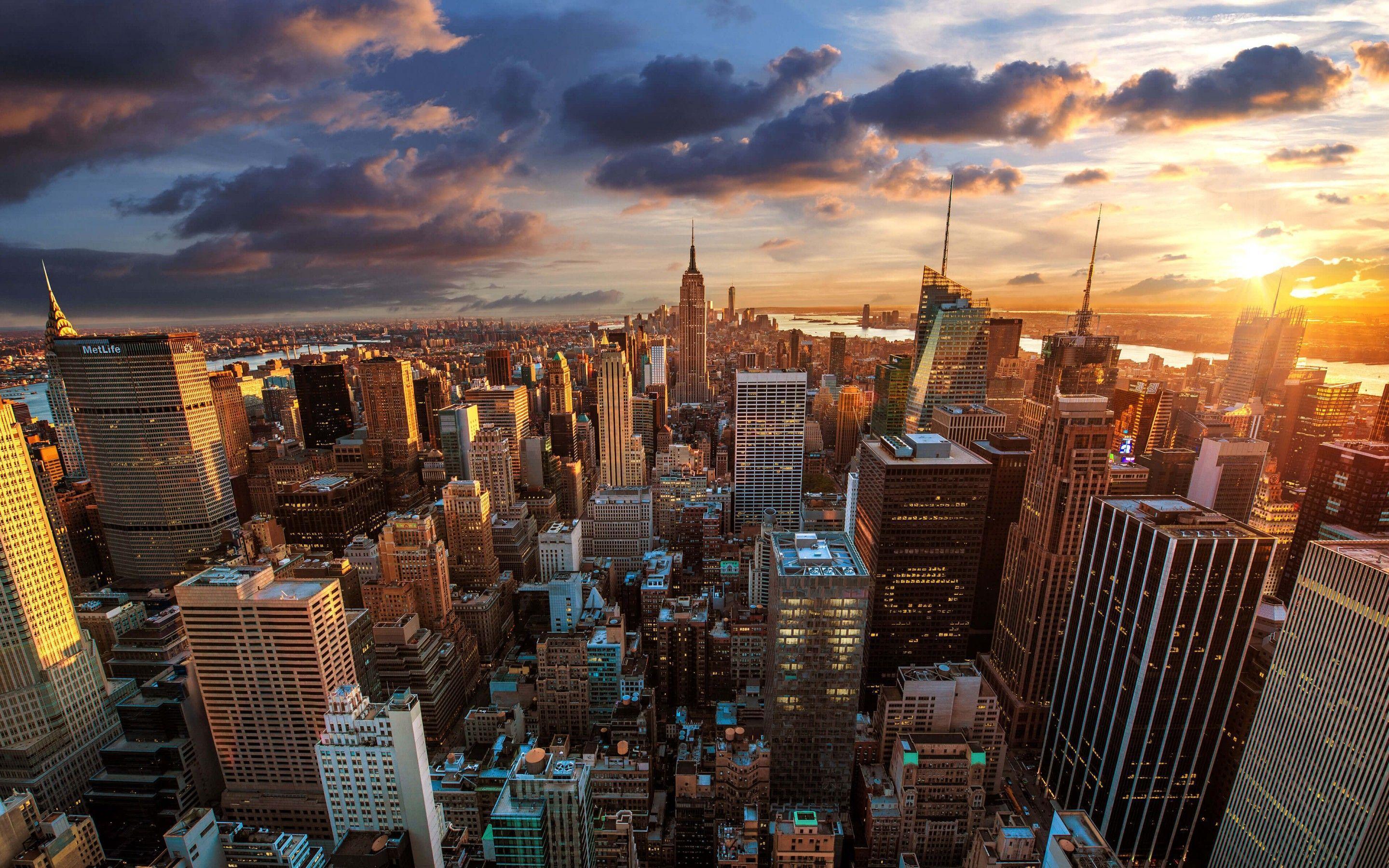 New York City Skyline At Sunset HD Wallpaper