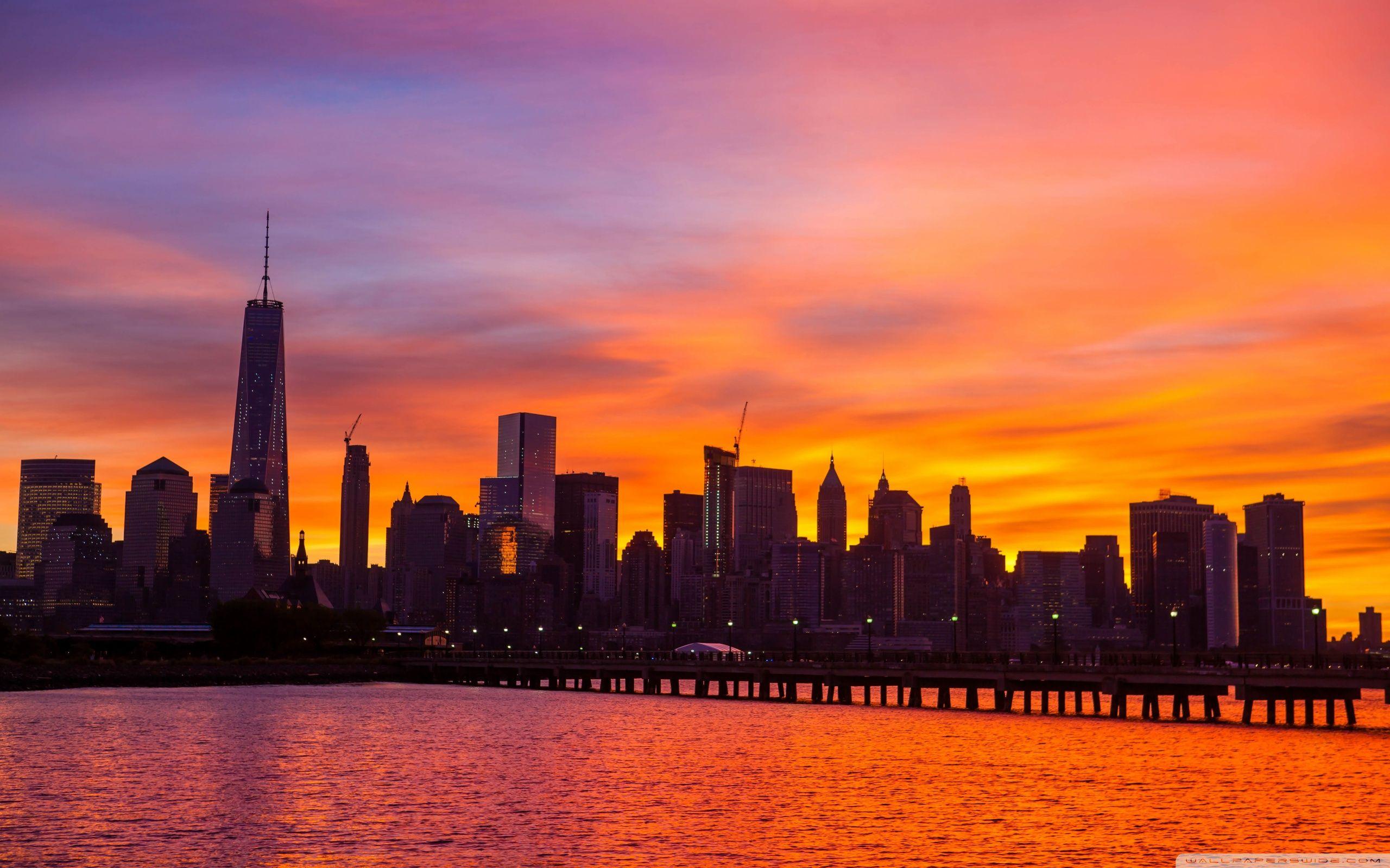 New York City Skyline Sunrise HD desktop wallpaper, Widescreen