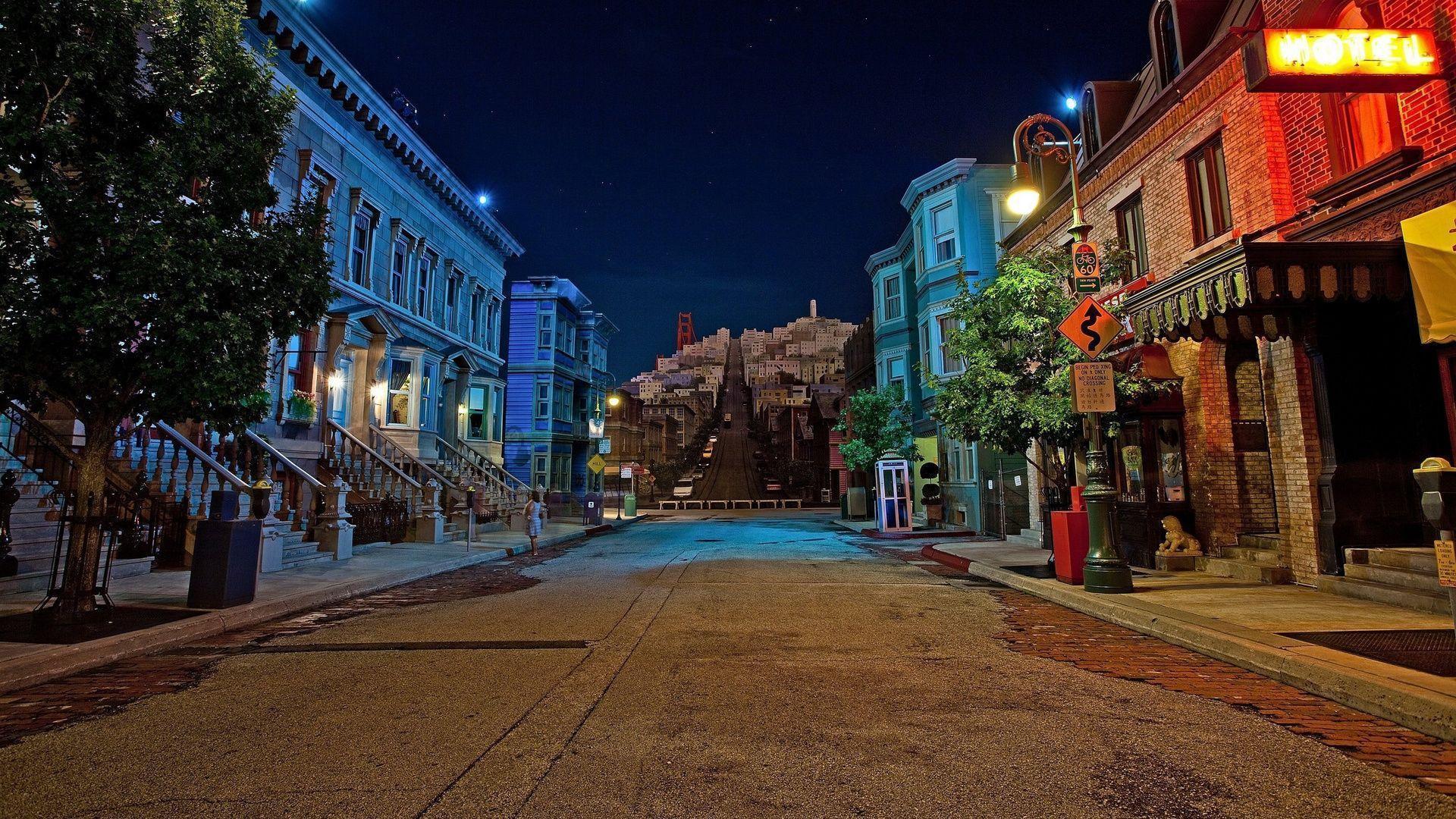 City Street at Night. STREETS NIGHT. Night city, 3D