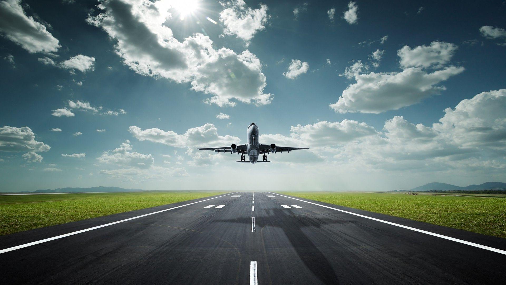 nature, Landscape, Road, Lines, Clouds, Airplane, Runway, Aircraft
