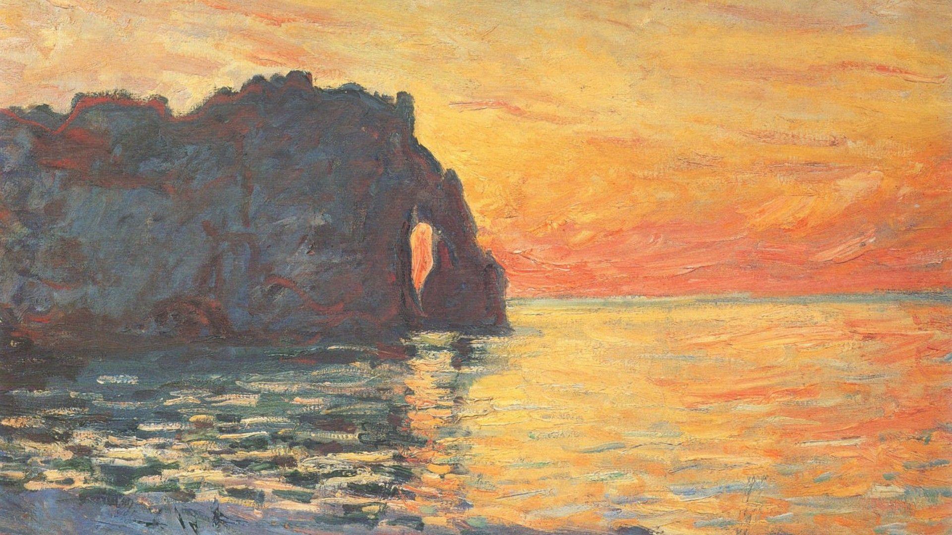 Paintings cliffs seaside claude monet impressionism wallpapers