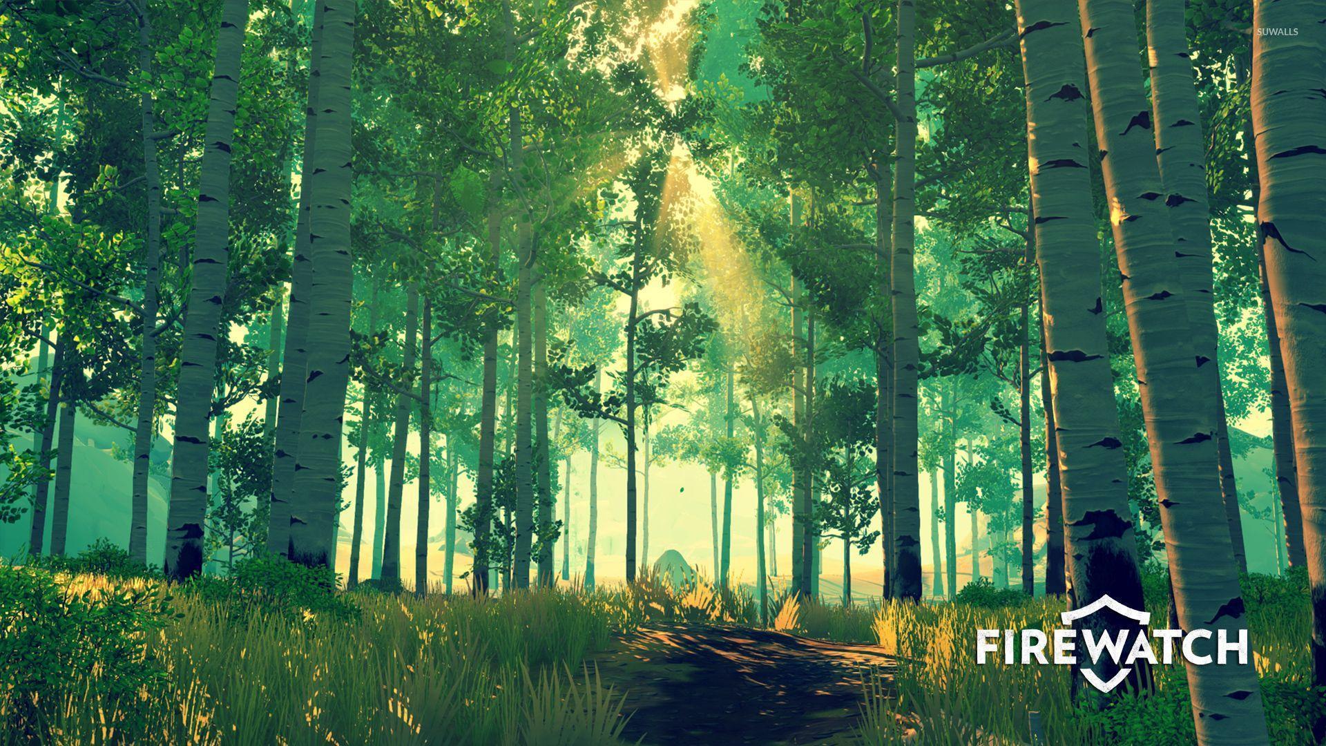 Sun rays in the green forest in Firewatch wallpaper wallpaper