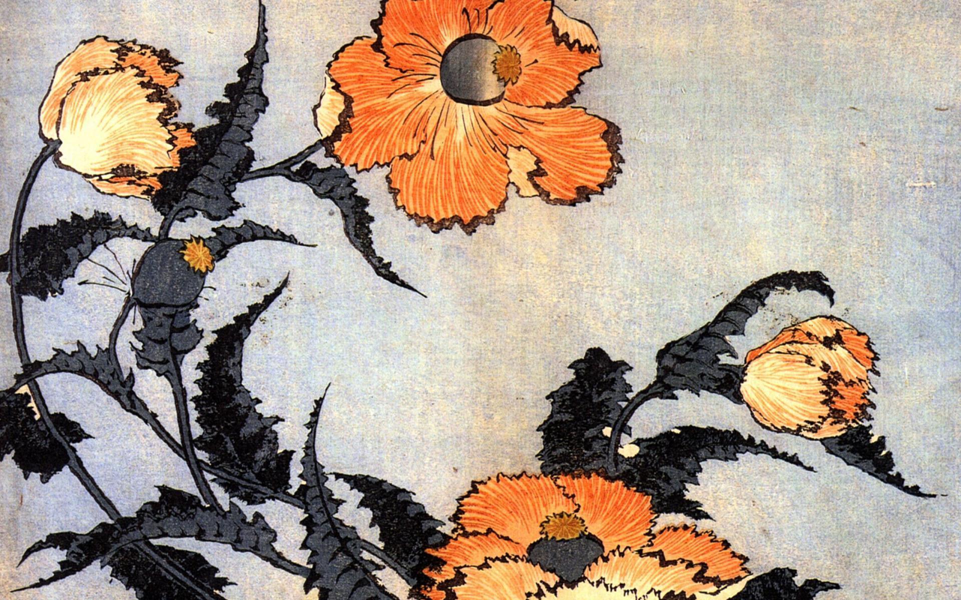 Hokusai Wallpaper, Poppies Katsushika Hokusai 1200×1920