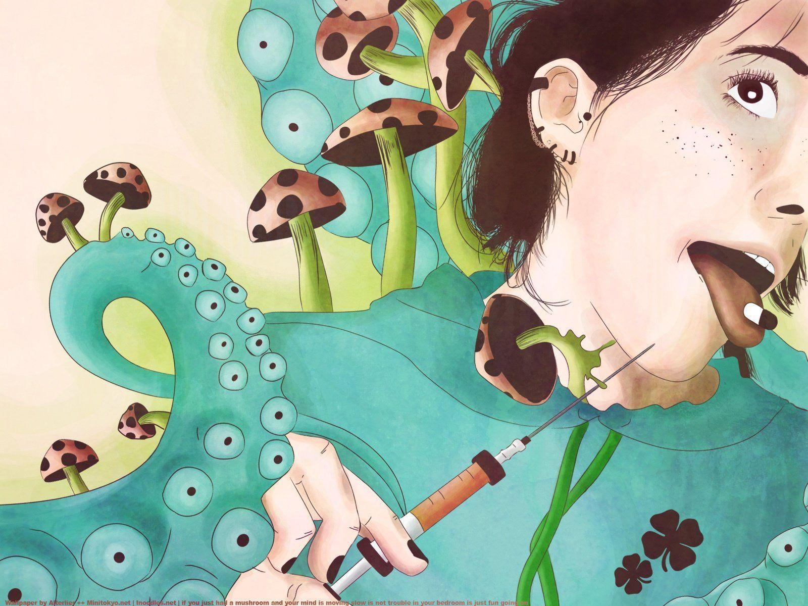 Injection Digital Art Drugs Mushrooms Pills Wallpaper