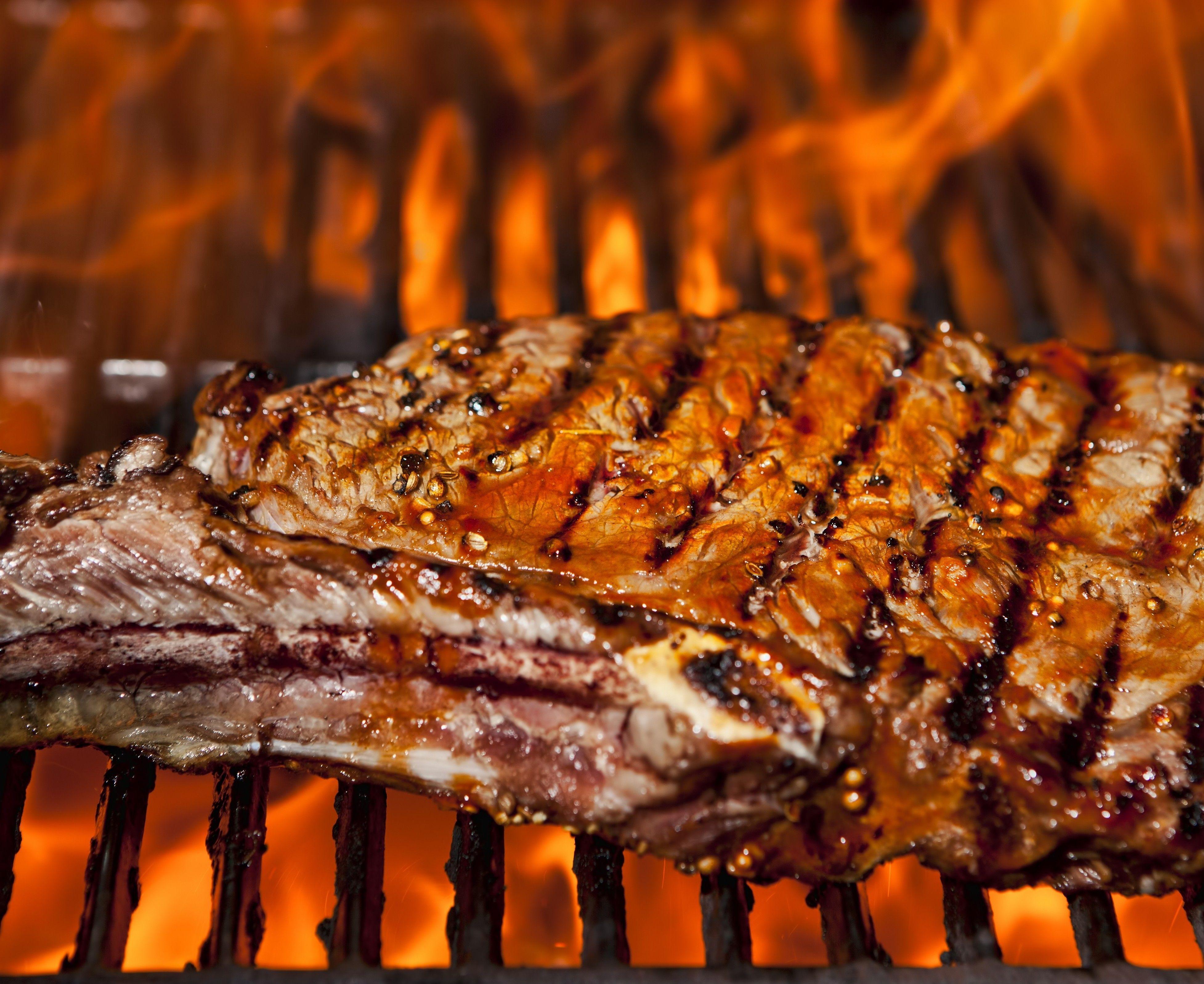 Grilling Steak in Flame HD Wallpaper
