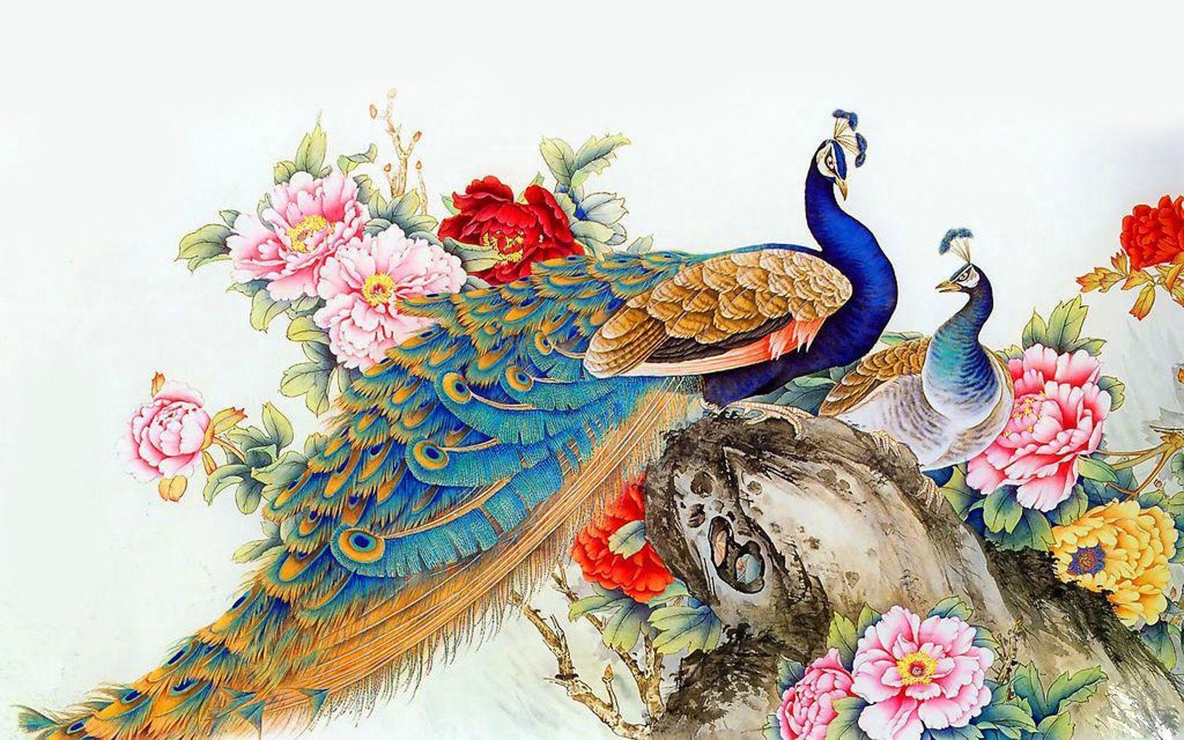 Wallpaper with Peacocks