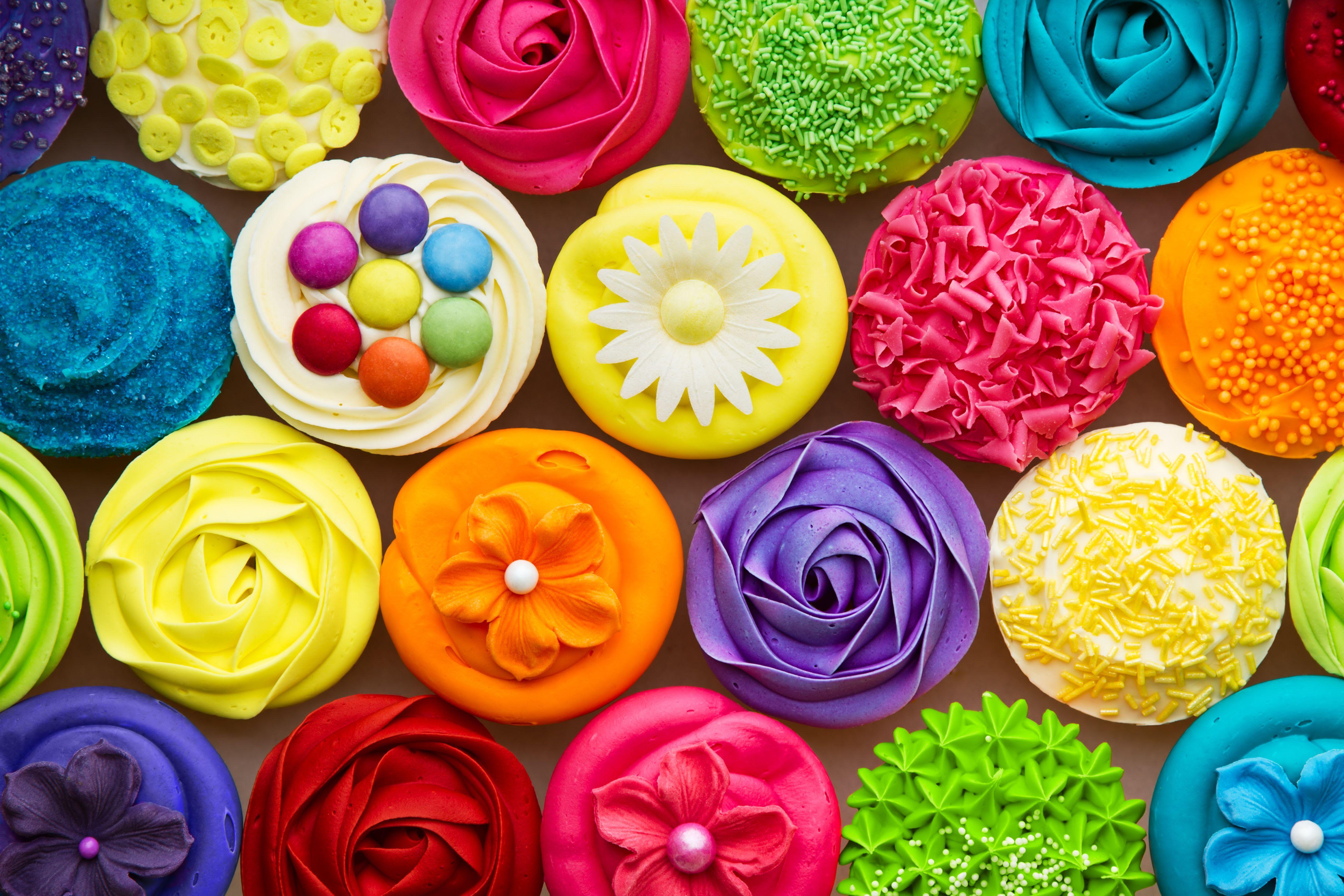 cupcakes, delicious, rainbow, colorful, color, sweet, desserts