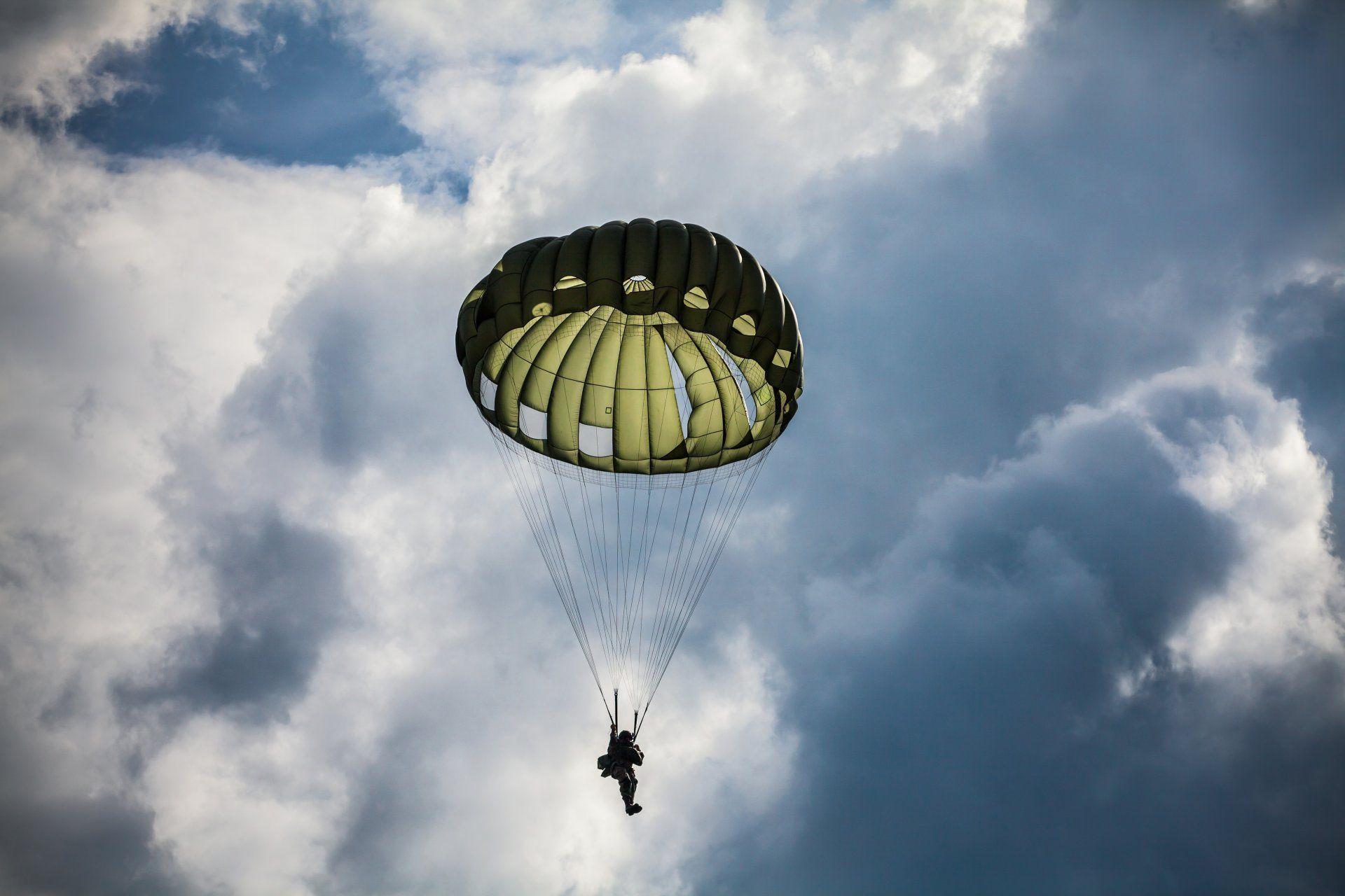 sky clouds parachute man HD wallpaper