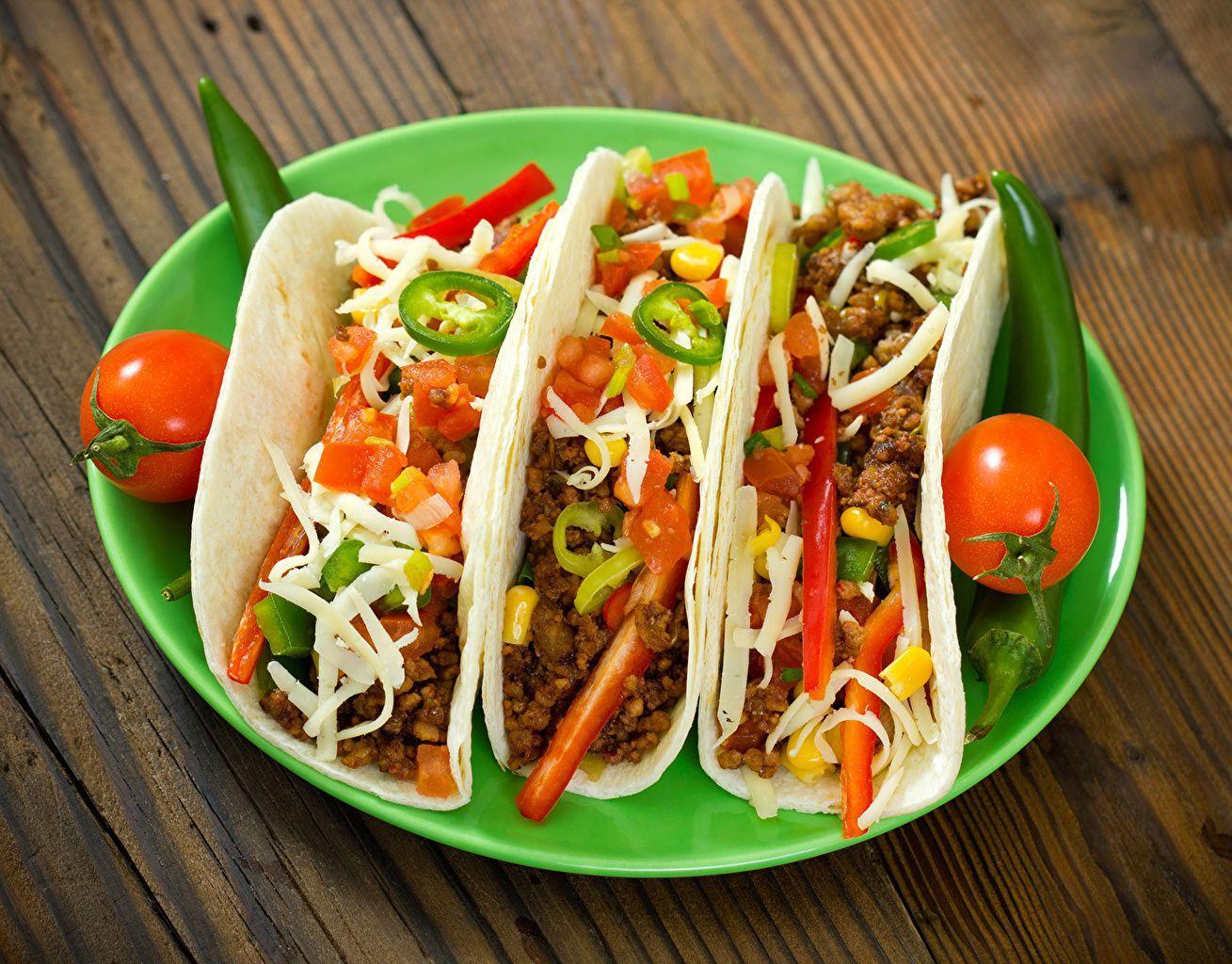 Wallpaper Mexican tacos Tomatoes Fast food Food Plate Vegetables