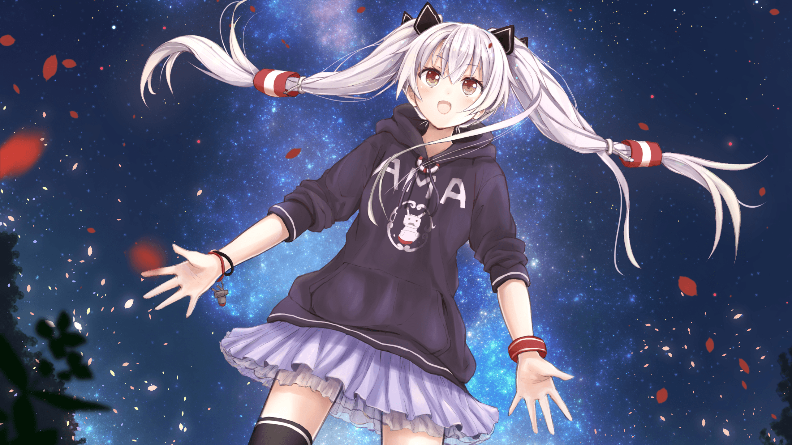 Amatsukaze in casual clothes in front of a starry sky 2560x1440