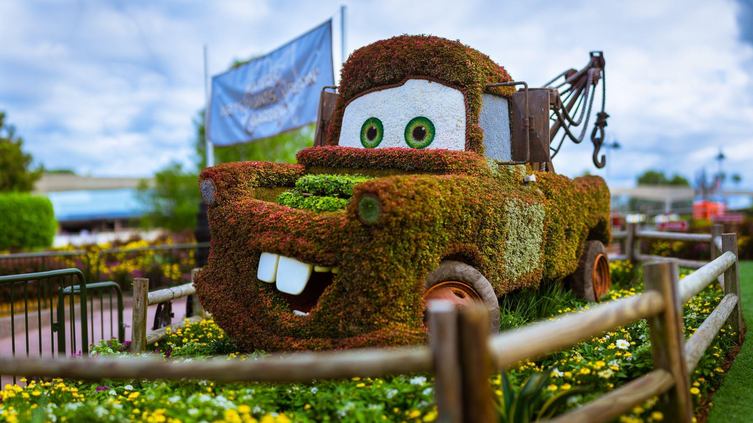 Sir Tow Mater Topiary at Disney World, Cars Movie widescreen