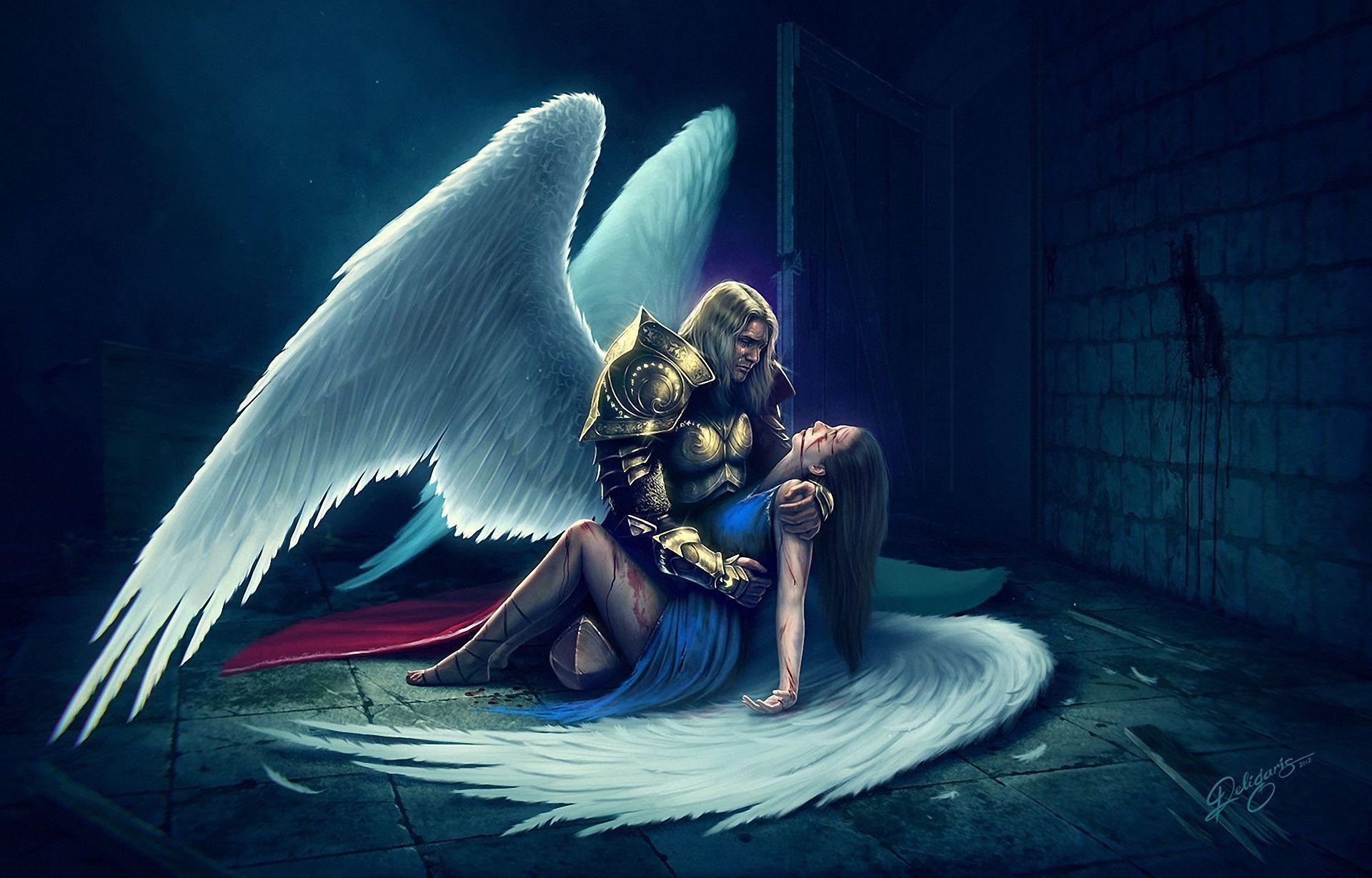 Angel Men Wings Armor Fantasy Girl mood sad death love wallpapers