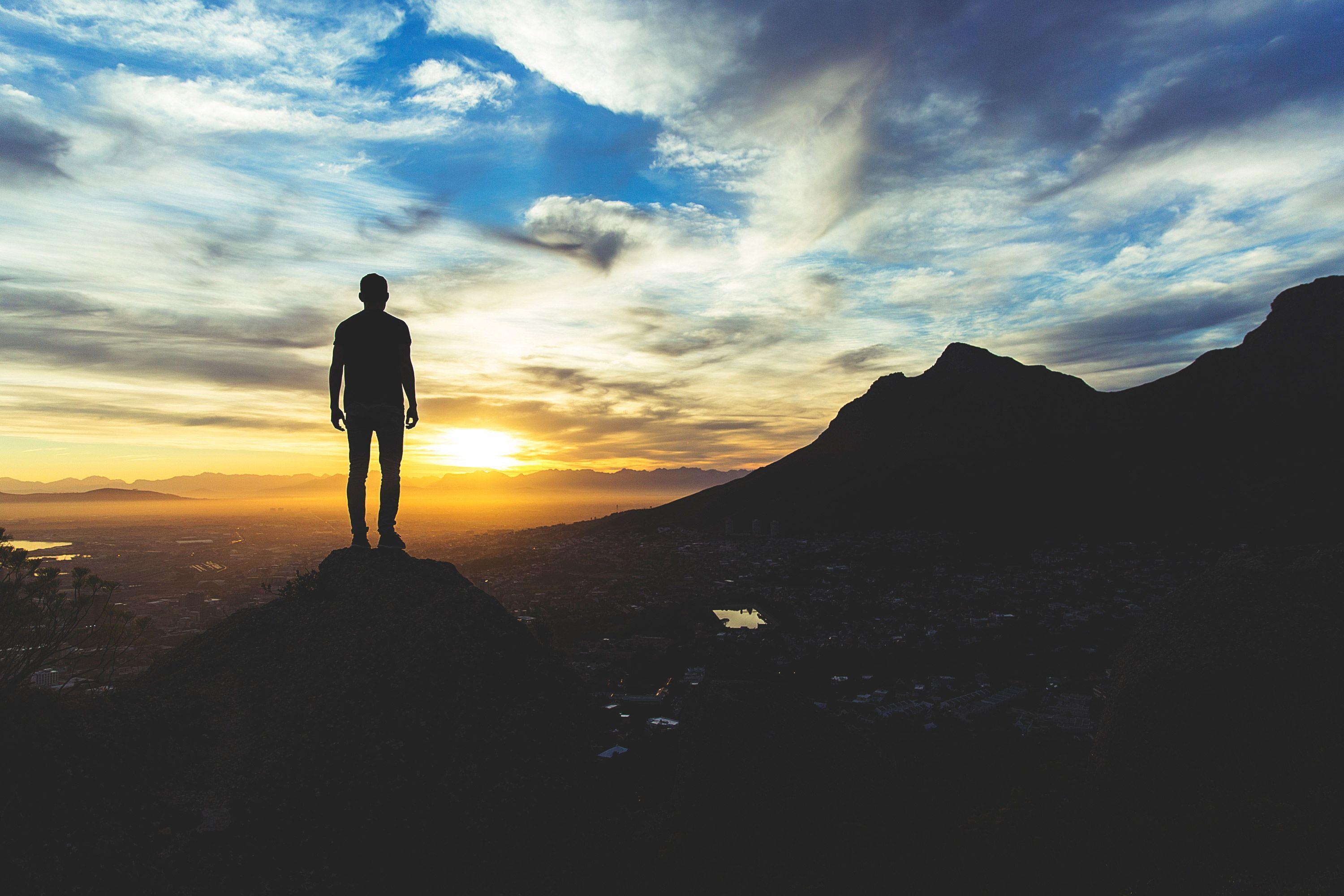 Alone Man At Sunset Sky Hill, HD Photography, 4k Wallpaper, Image