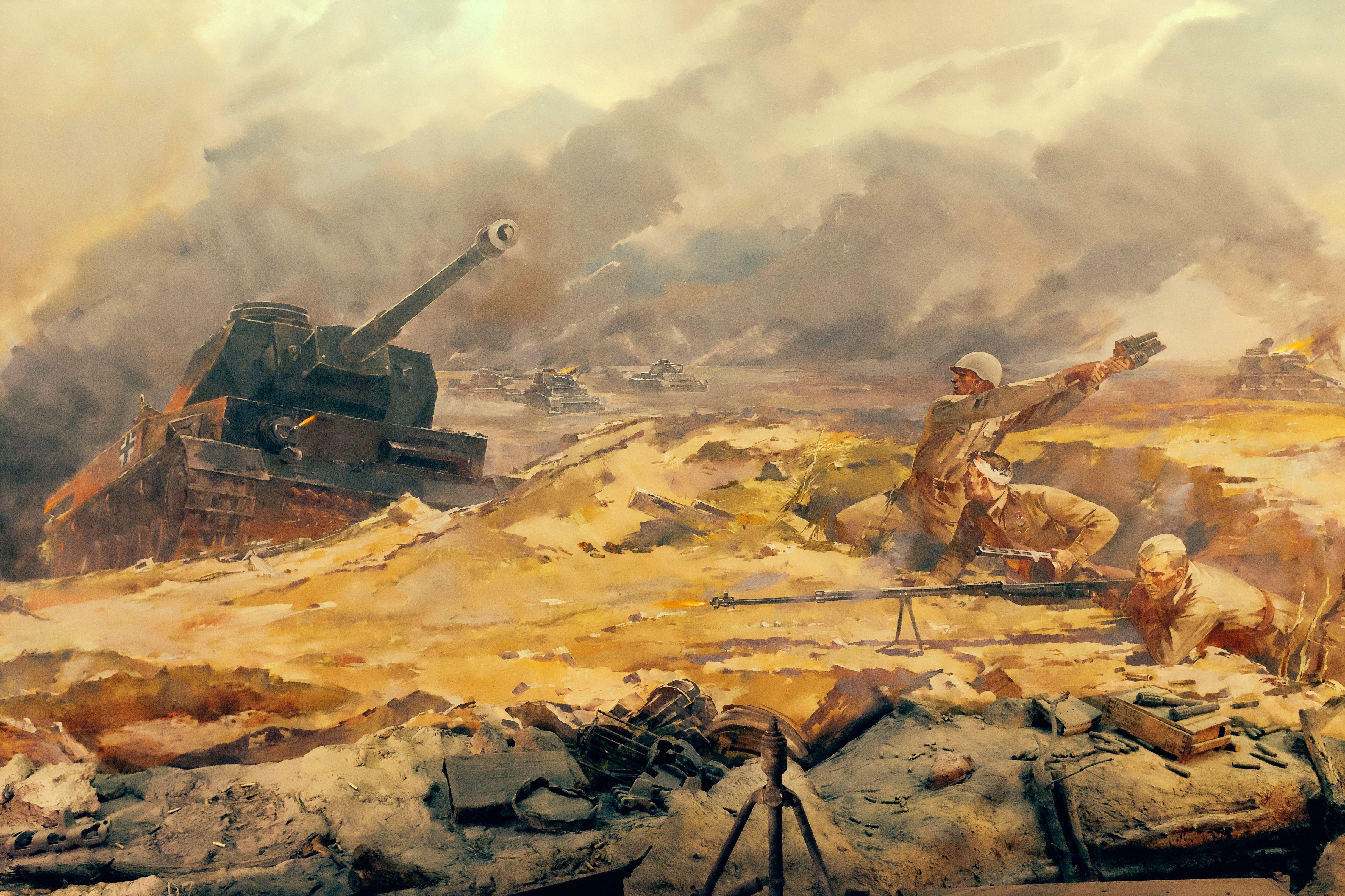 soldiers, tank, war, painting, VietNam, gun, rifles, injured