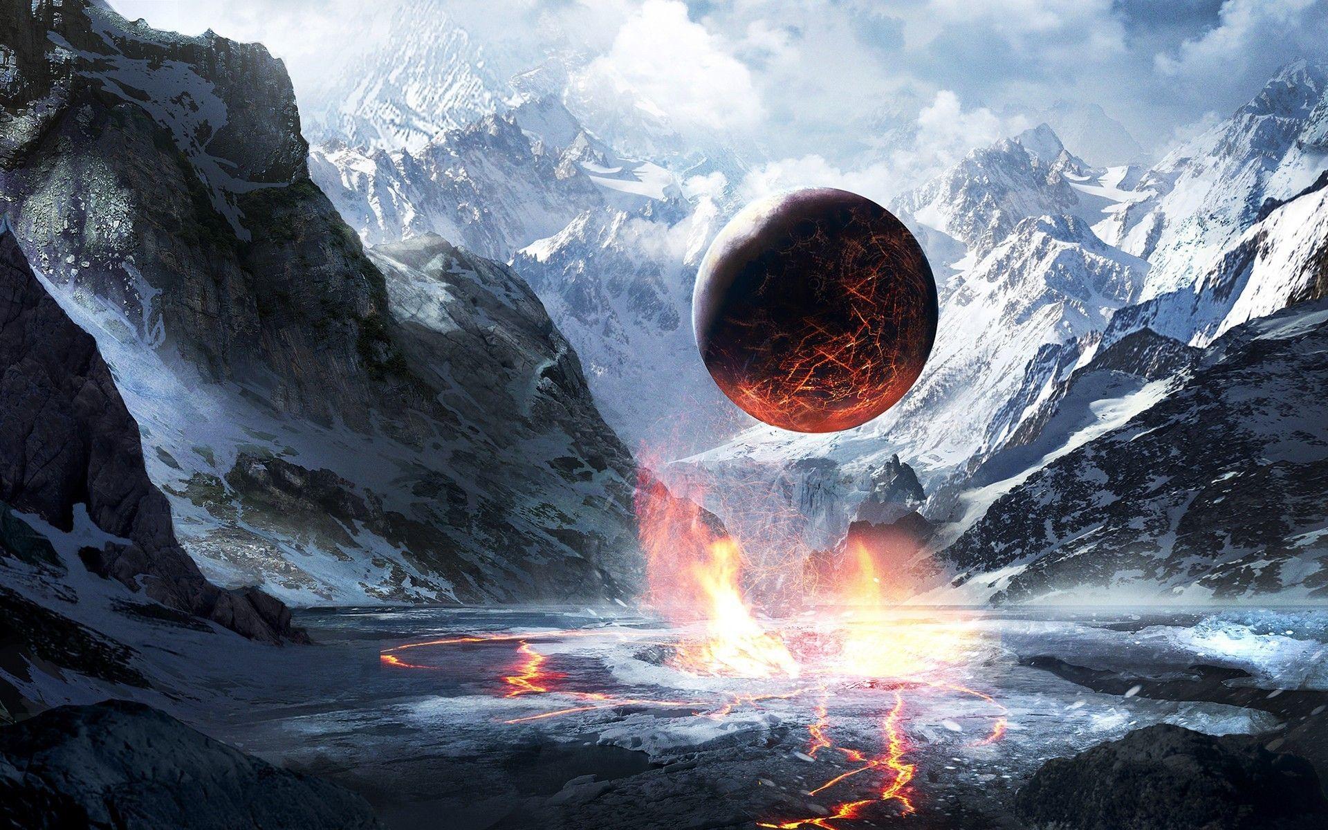 Fireball in the world of ice wallpaper and image