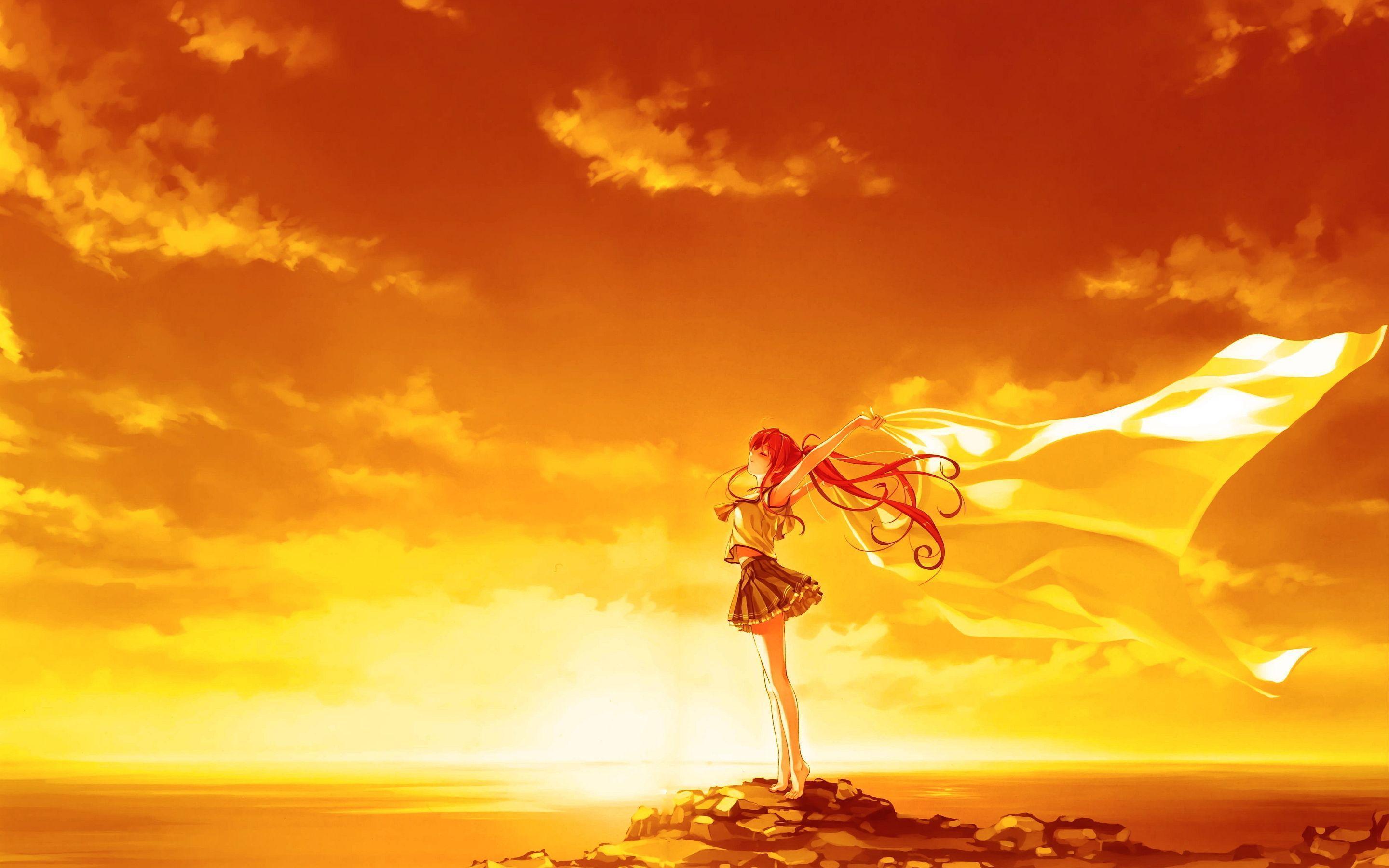 Anime girl enjoy wind Wallpaper