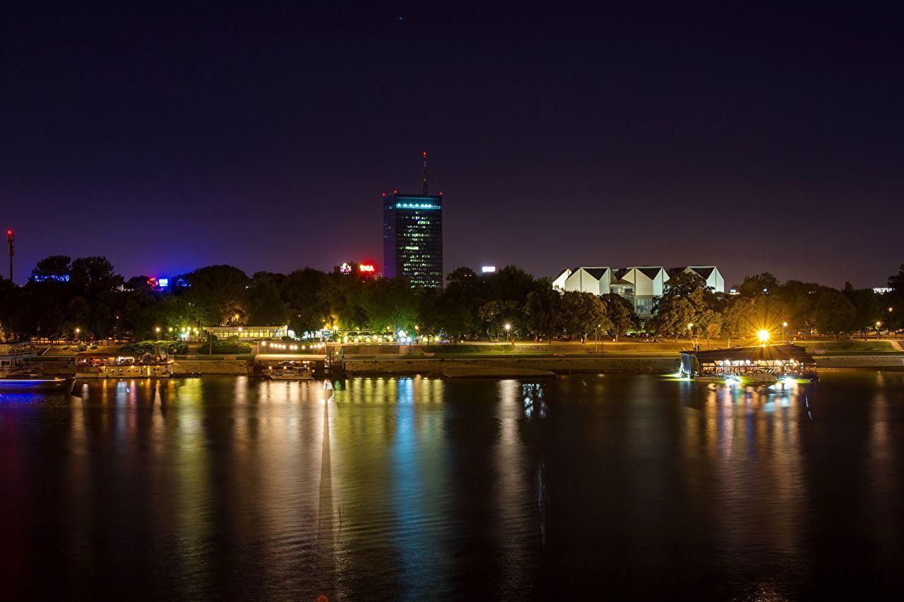 Image Serbia Belgrade Coast Rivers night time Cities