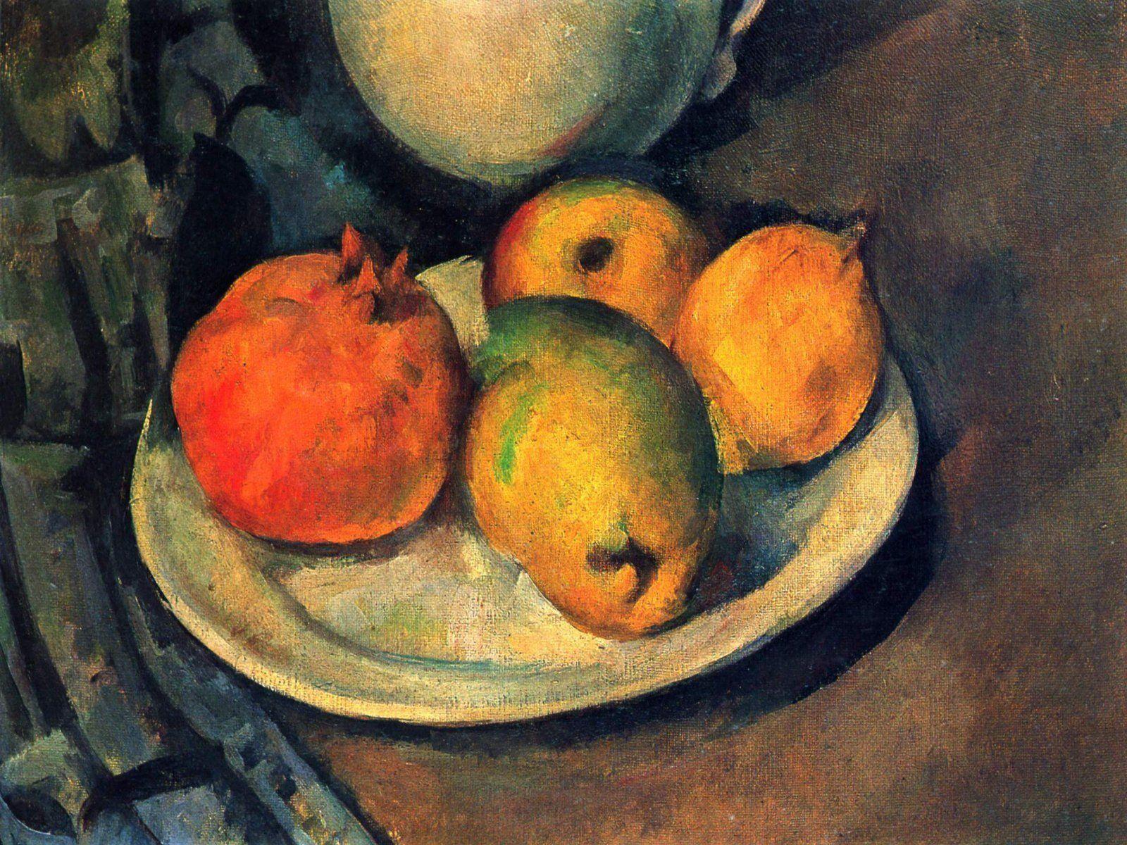 Still life pomegranate and pears by paul cezanne wallpaper