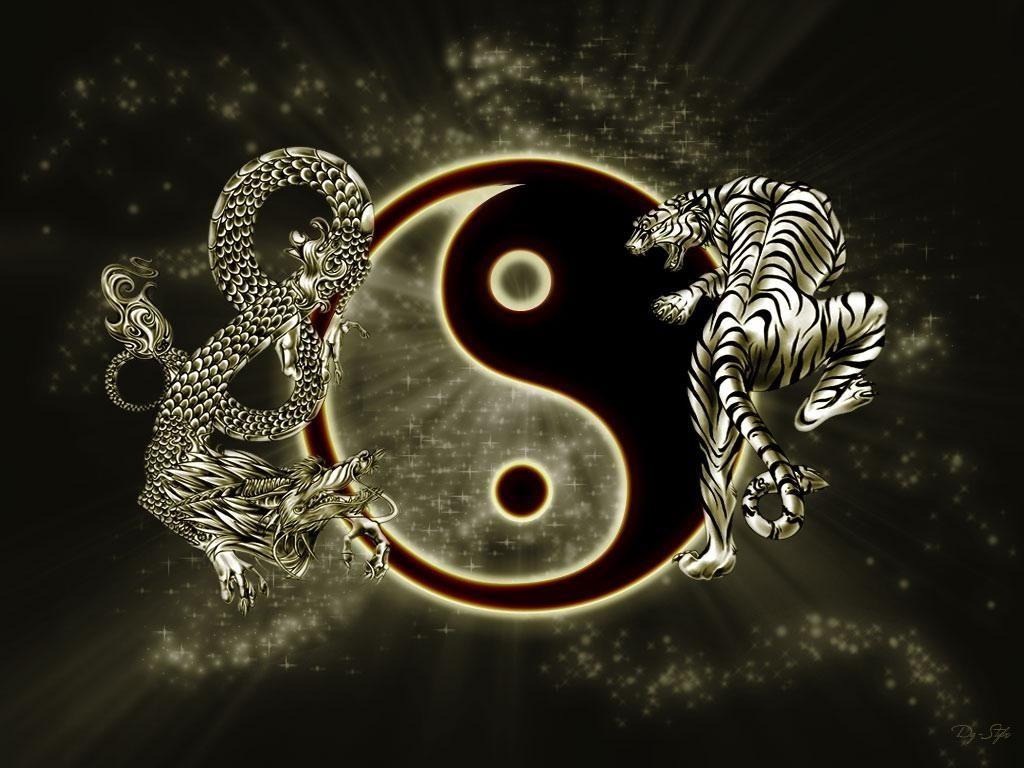 Amazing Yin Yang wallpaper with a dragon and a tiger, named 'The