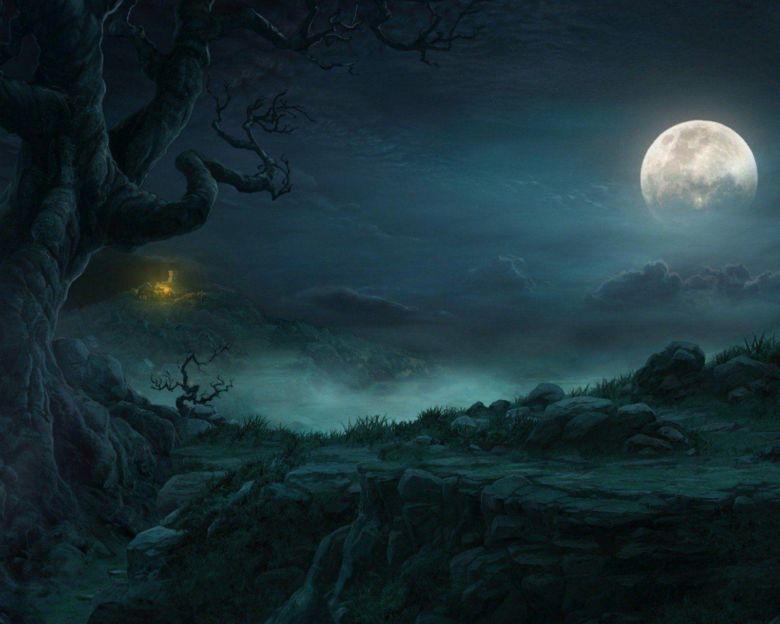 Night Moon mist digital art mystery fantasy wallpaperx1280