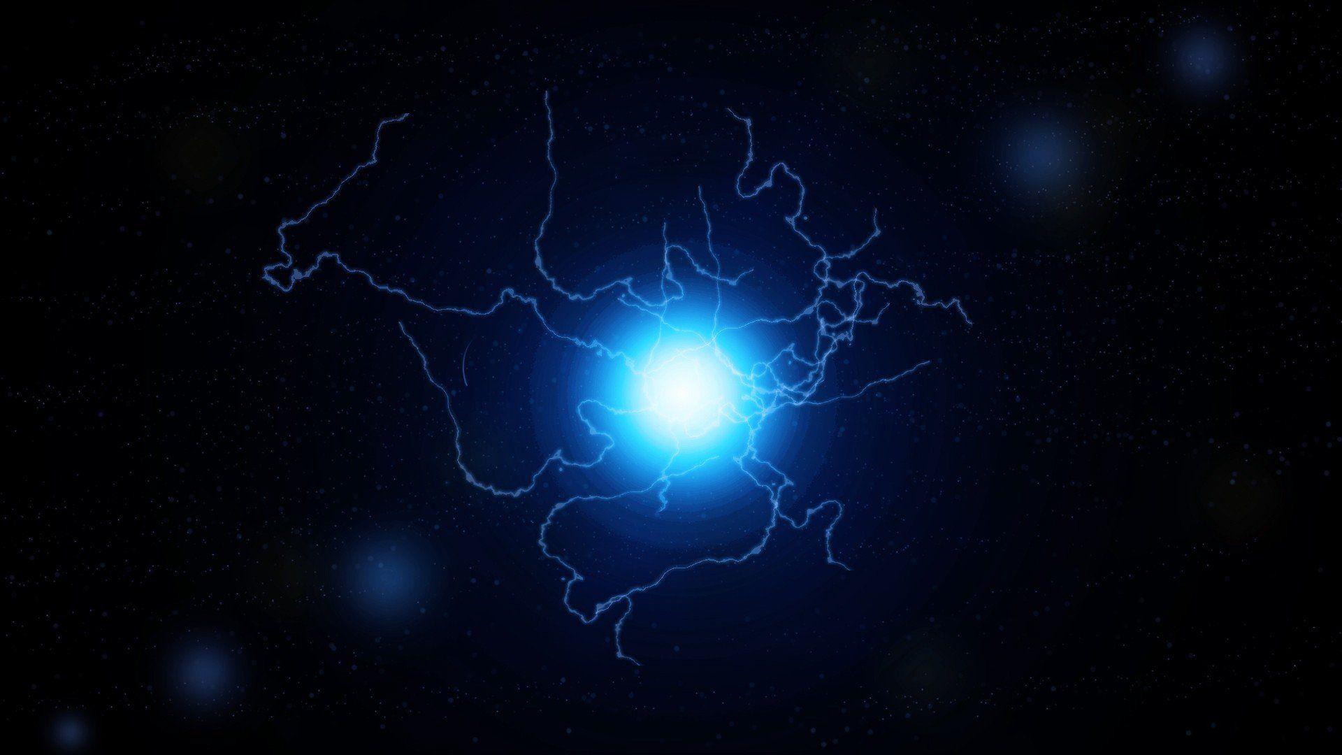 Abstract blue outer space dark stars lens flare electricity