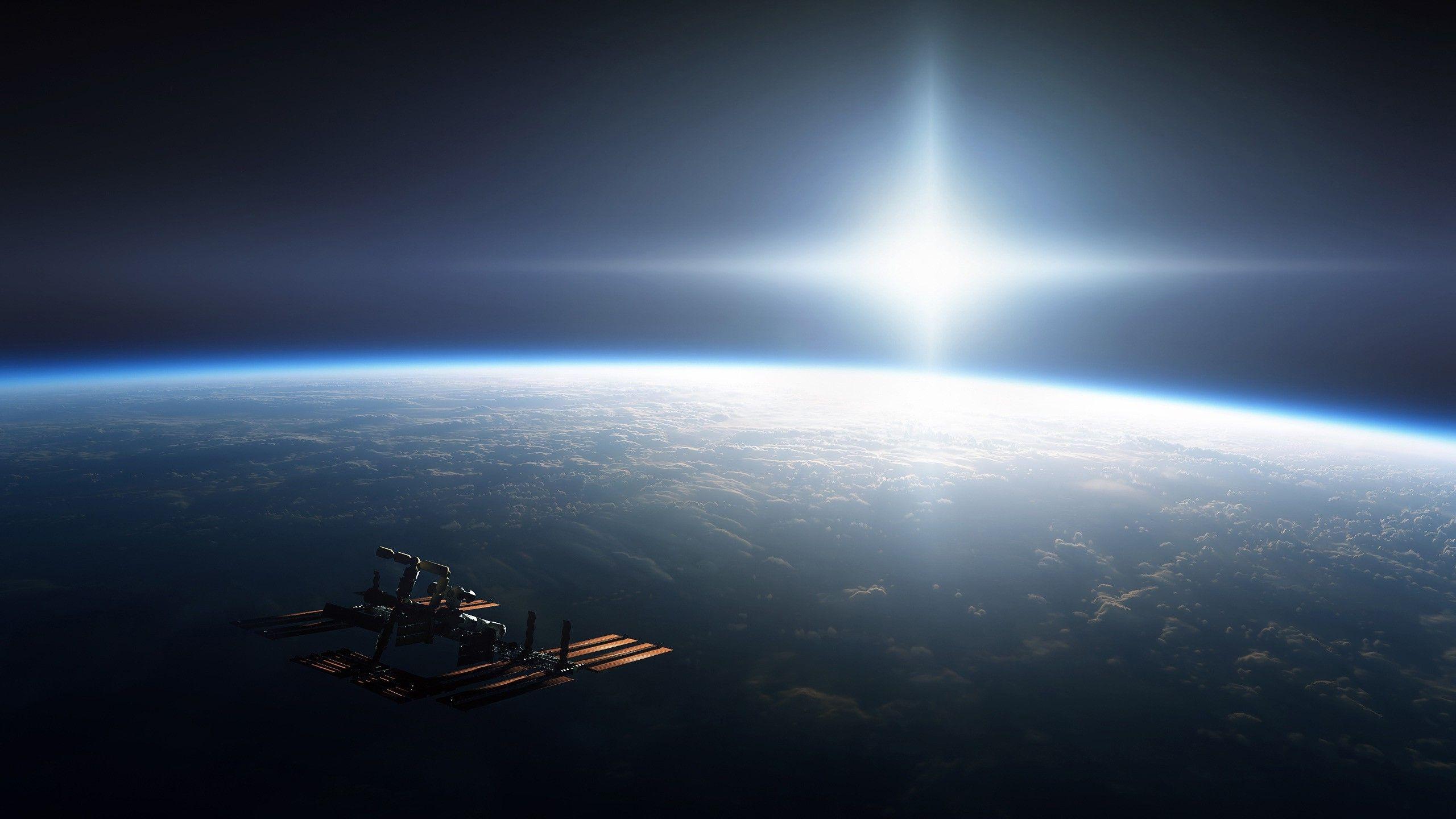space, International Space Station, Earth, Sun, Lens Flare, ISS