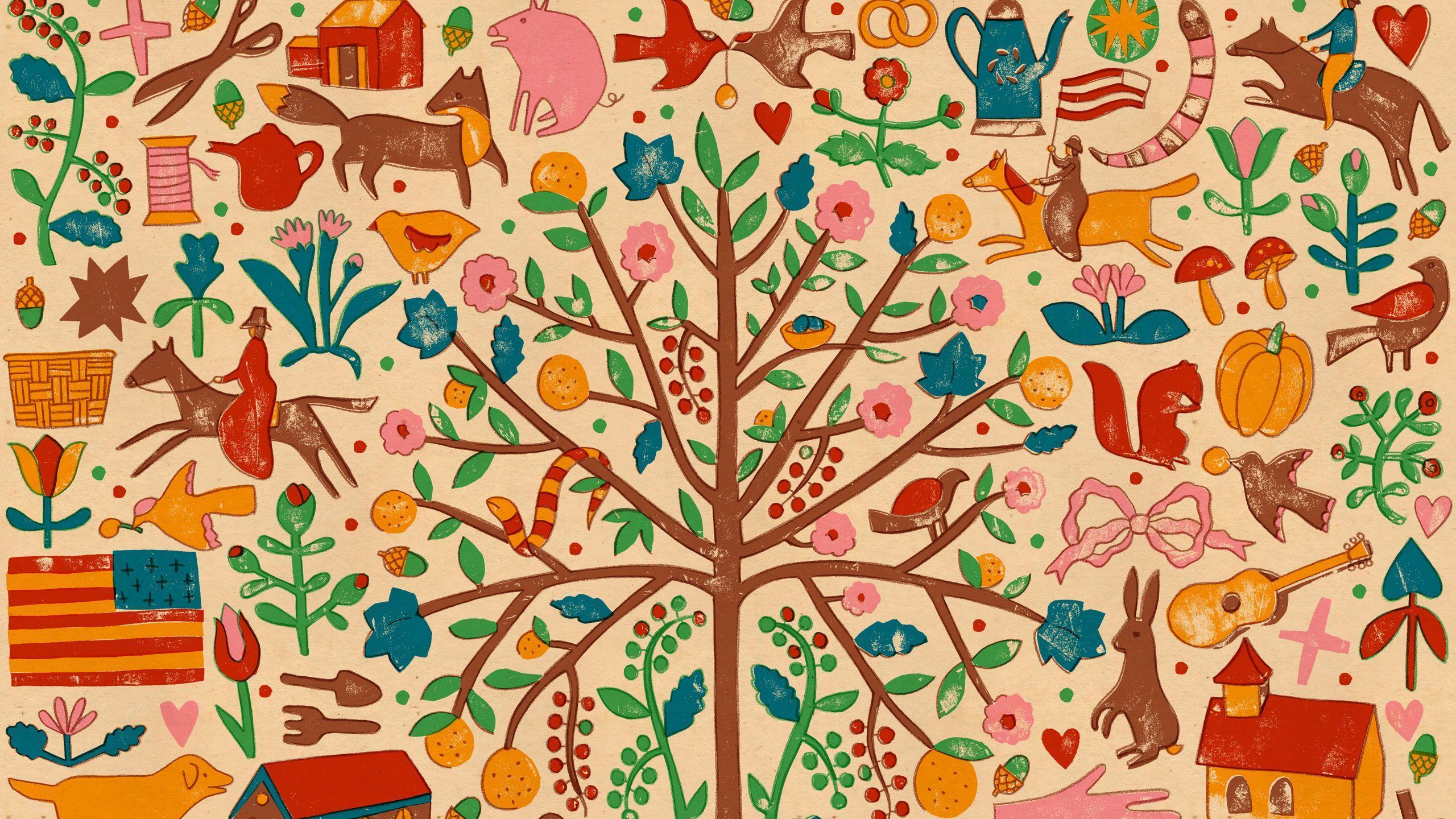 Folk Art Wallpaper